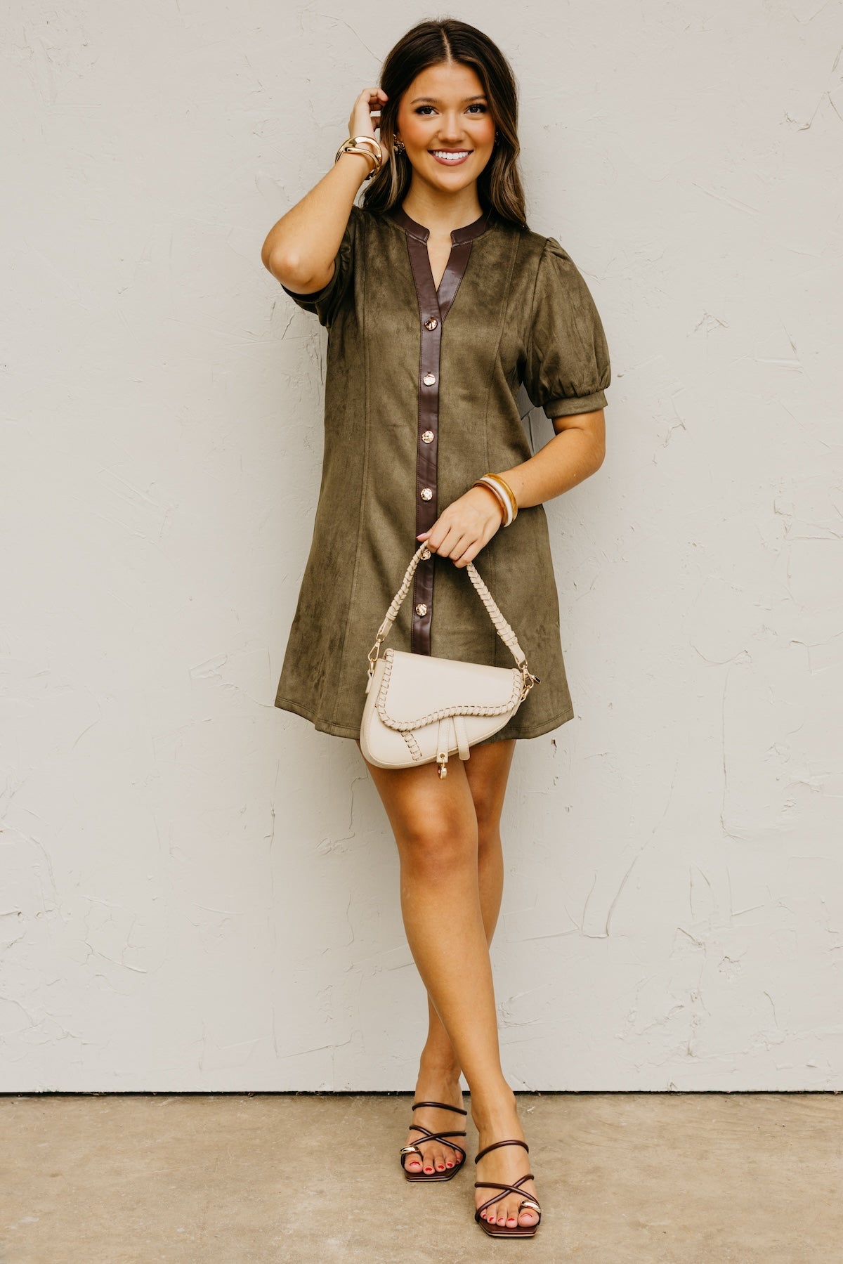 The Shiloh Puff Sleeve Felt Mini Dress