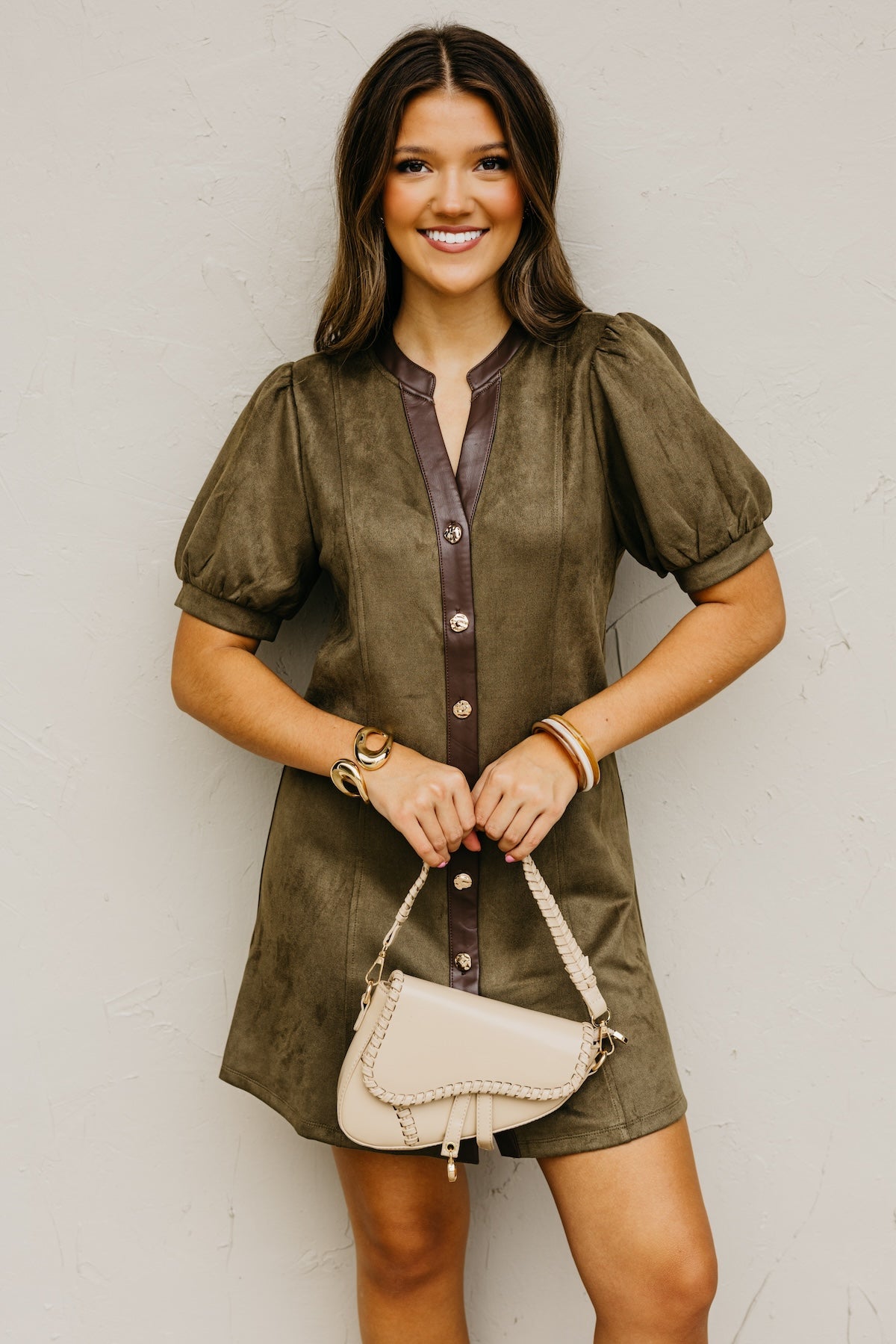 The Shiloh Puff Sleeve Felt Mini Dress