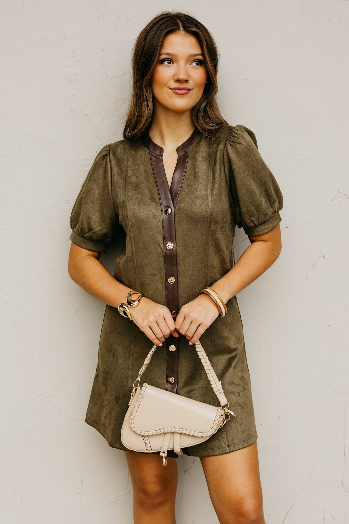 The Shiloh Puff Sleeve Felt Mini Dress