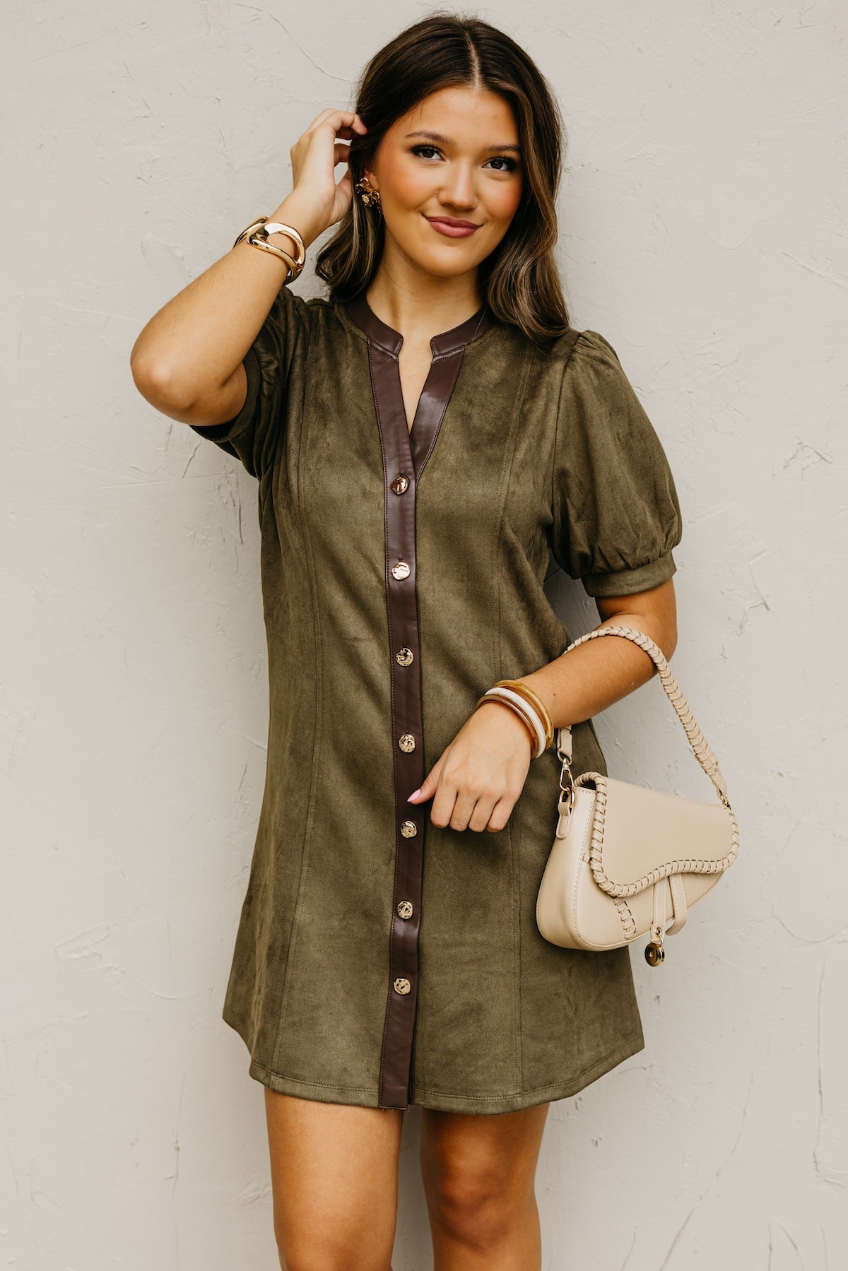 The Shiloh Puff Sleeve Felt Mini Dress