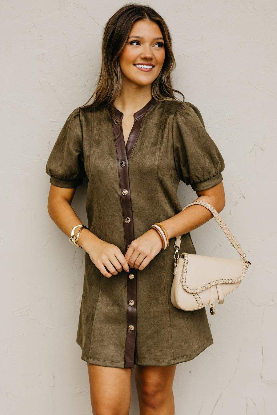 The Shiloh Puff Sleeve Felt Mini Dress