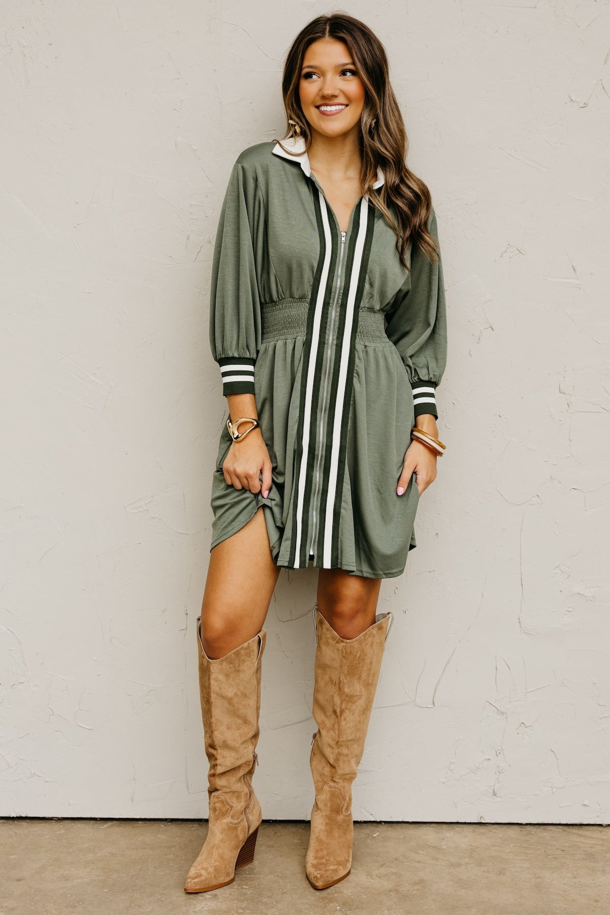 The Vada Zip-Front Knit Mini Dress