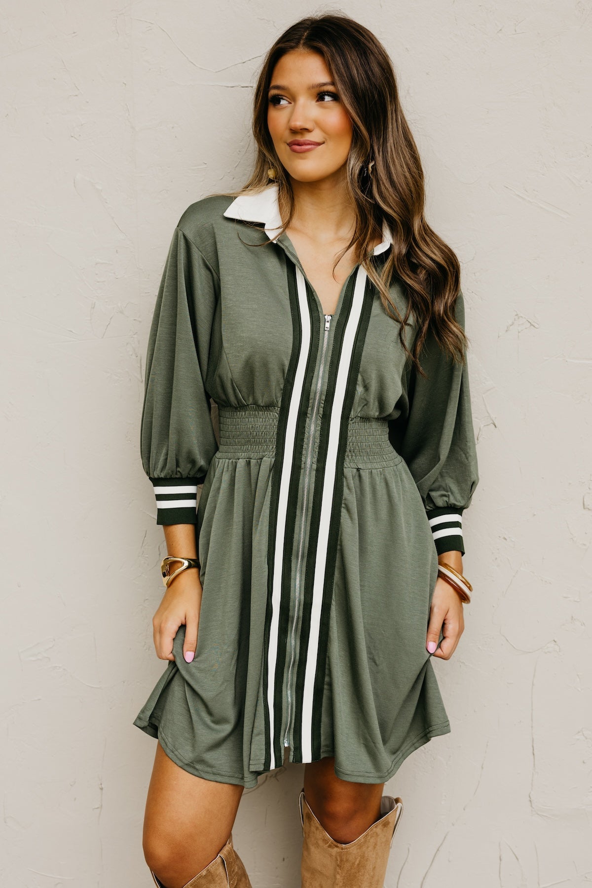 The Vada Zip-Front Knit Mini Dress