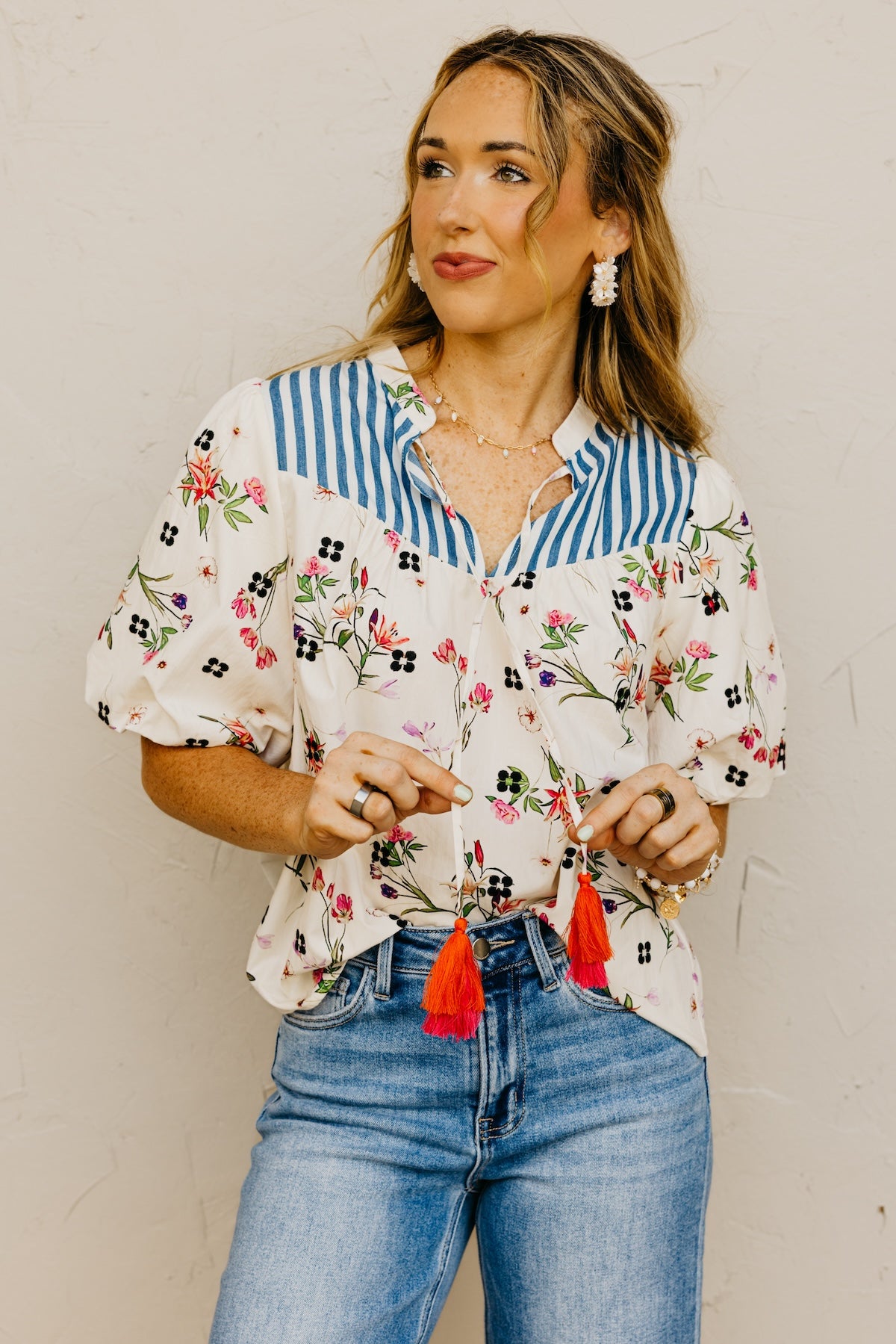 The Callum Floral Tassel Tie Top