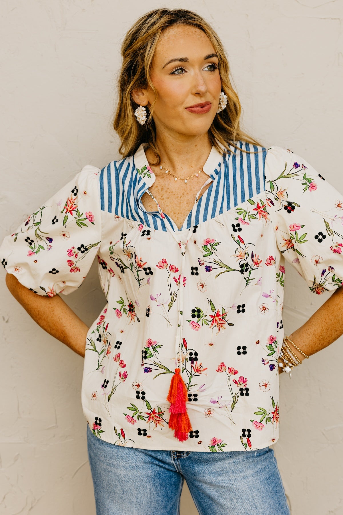 The Callum Floral Tassel Tie Top