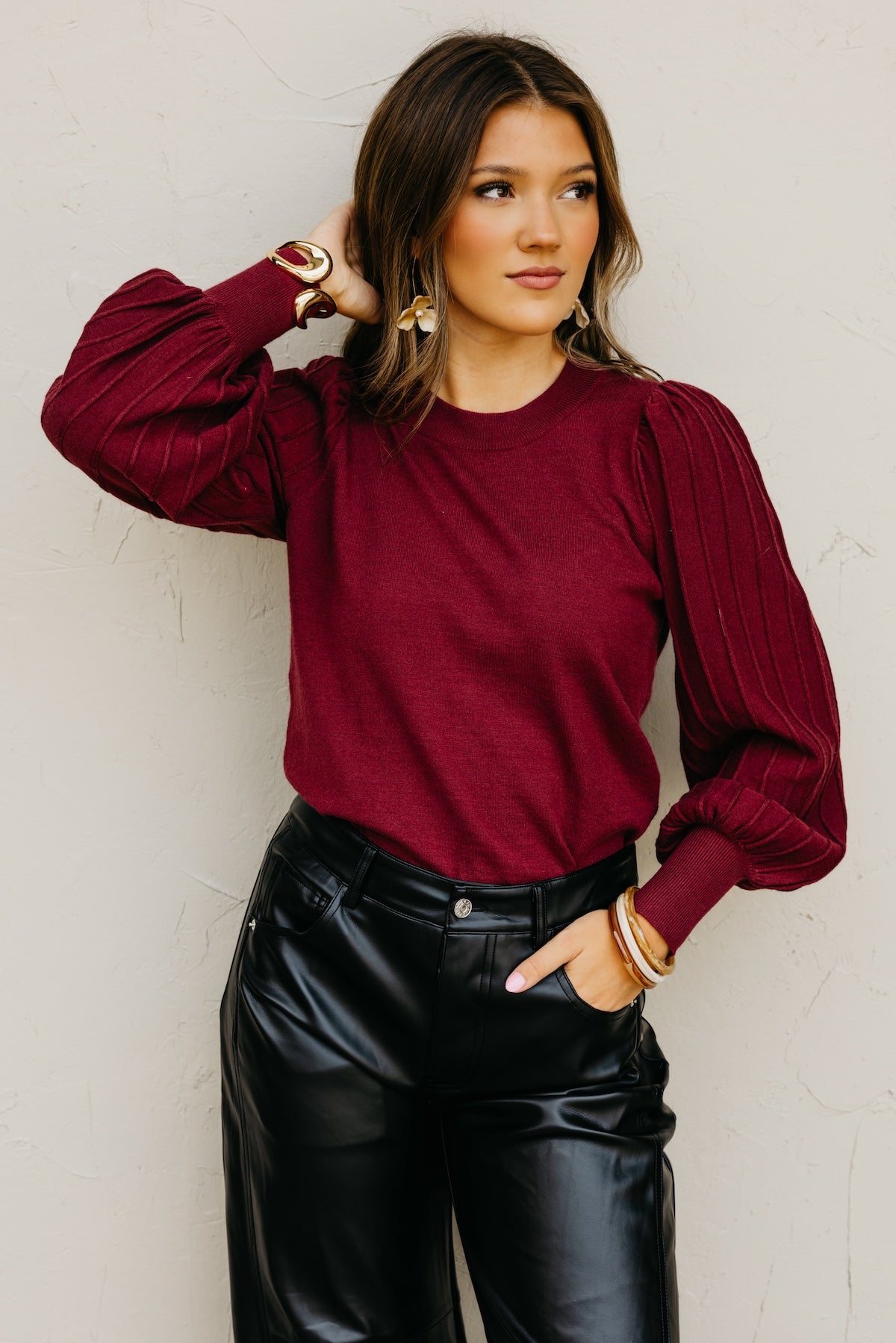 The Aleesia Pleated Puff Sleeve Sweater