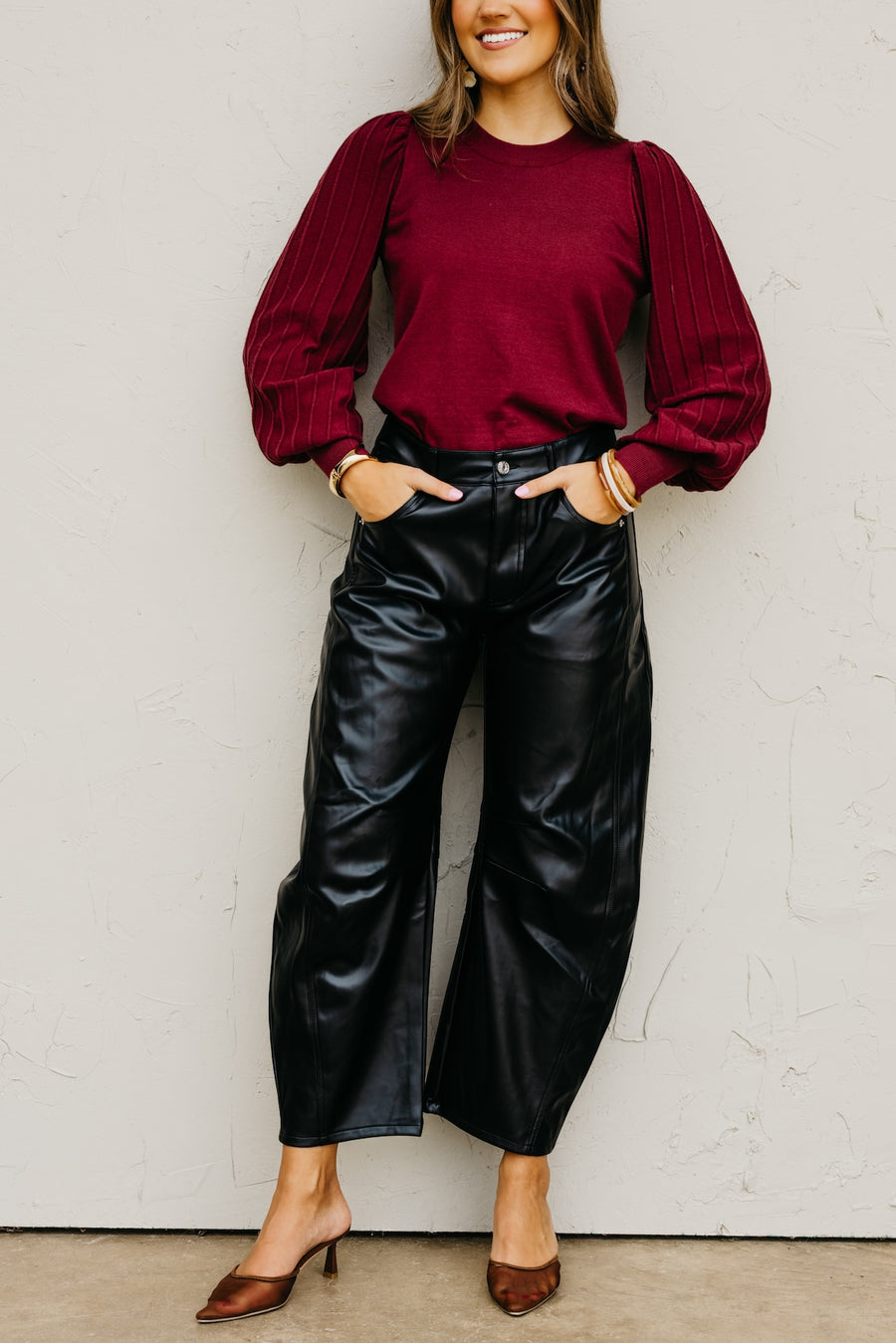 The Alinna Vegan Leather Barrel Pants