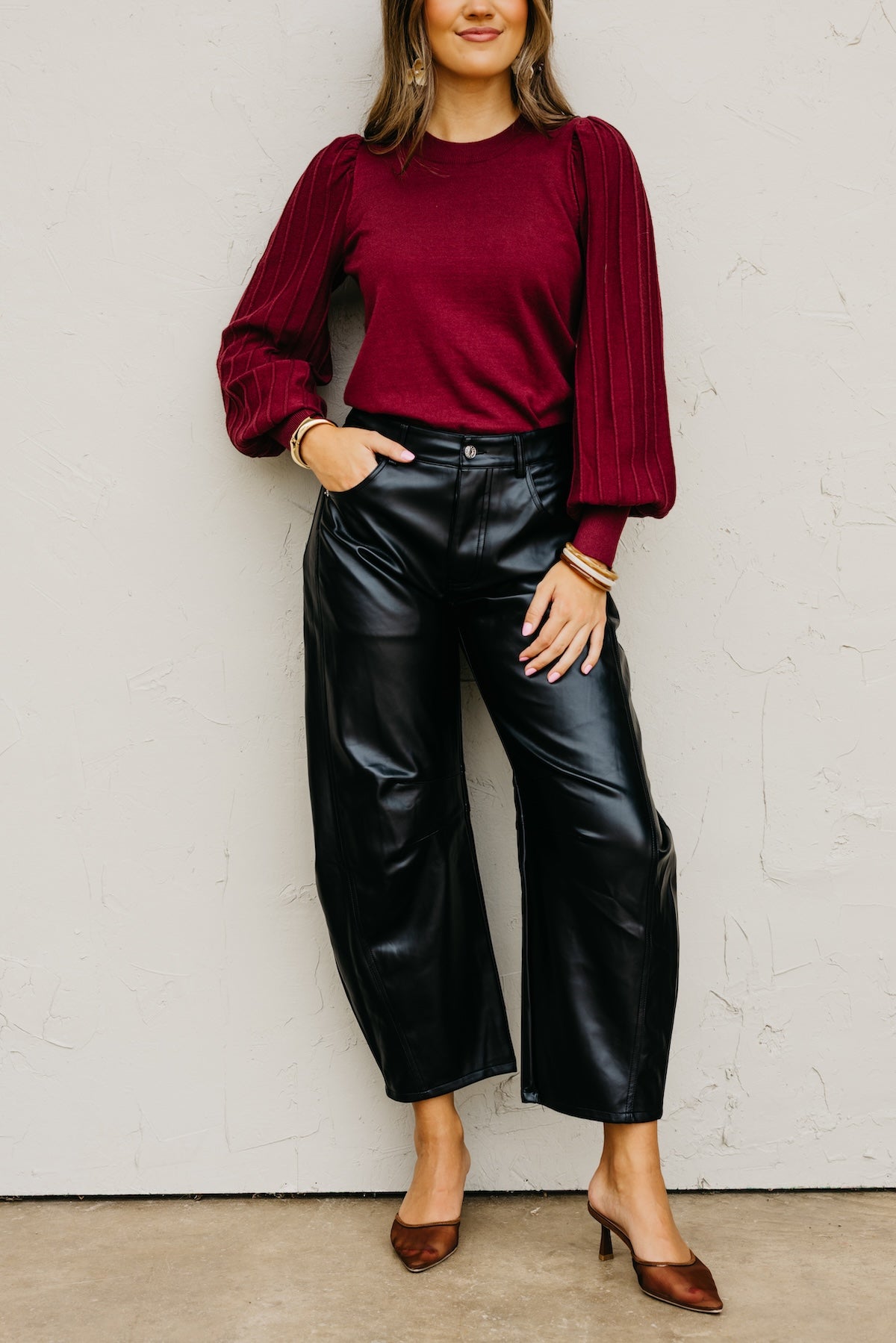 The Alinna Vegan Leather Barrel Pants