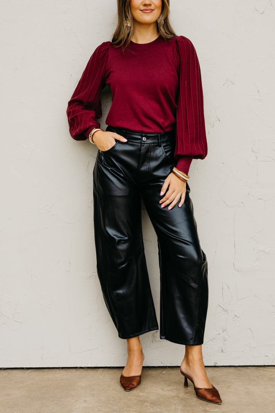 The Alinna Vegan Leather Barrel Pants
