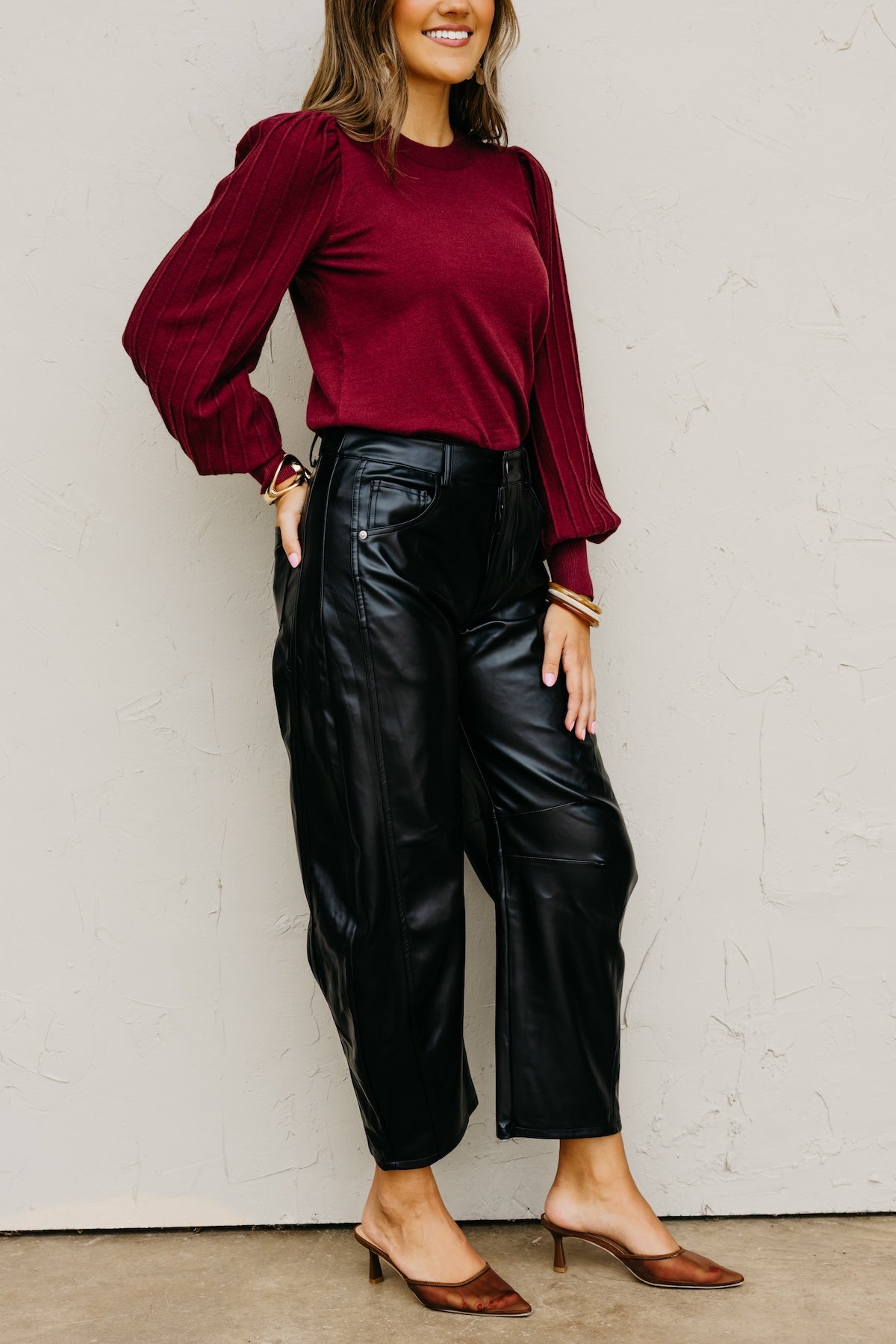 The Alinna Vegan Leather Barrel Pants