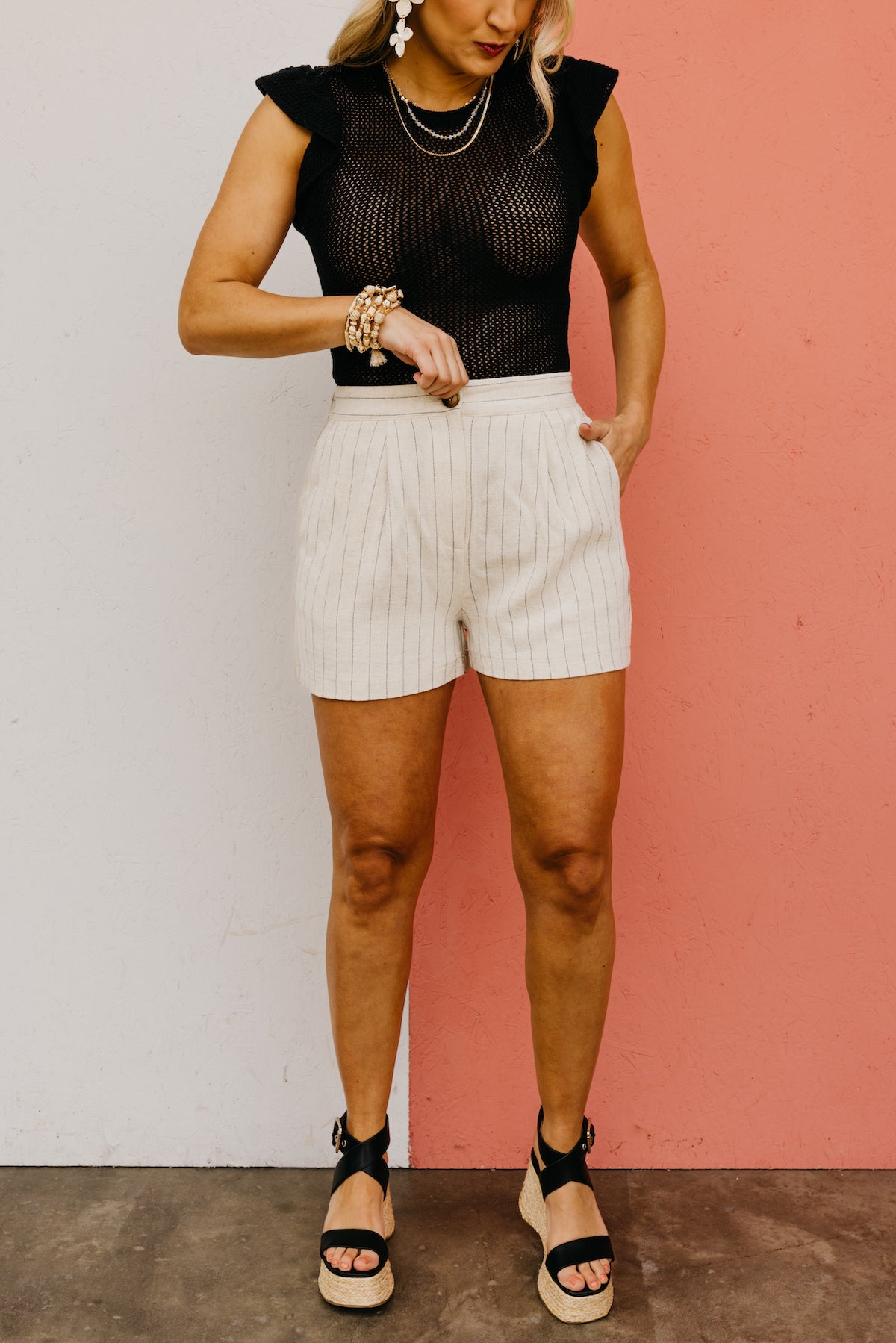 The Katelyn Pleated Striped Shorts