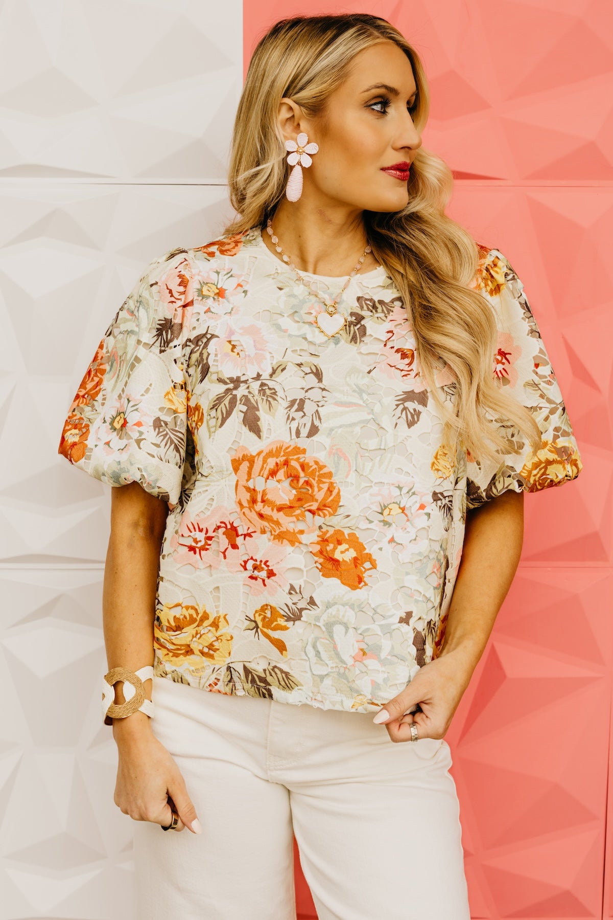 The Ramey Floral Crochet Detail Top