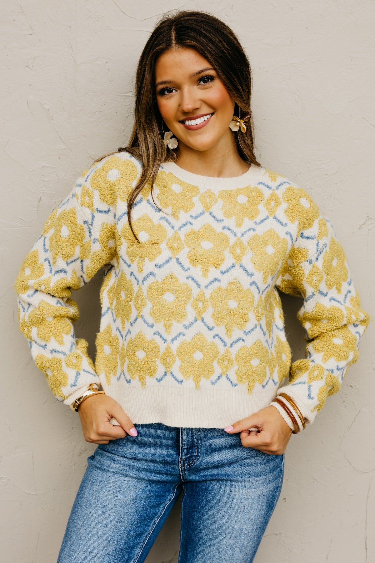 The Baylor Textured Floral Sweater
