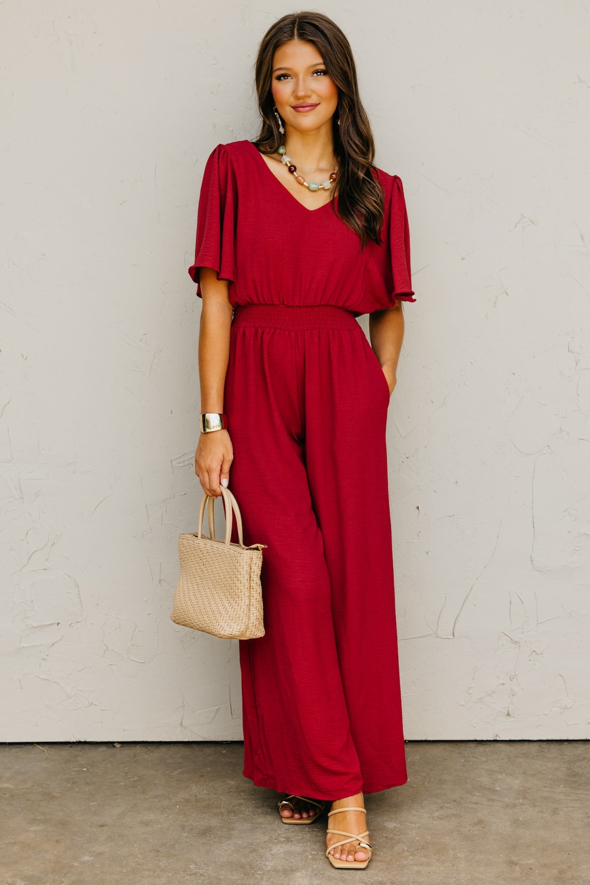 The Elena Wide Leg Woven Jumpsuit