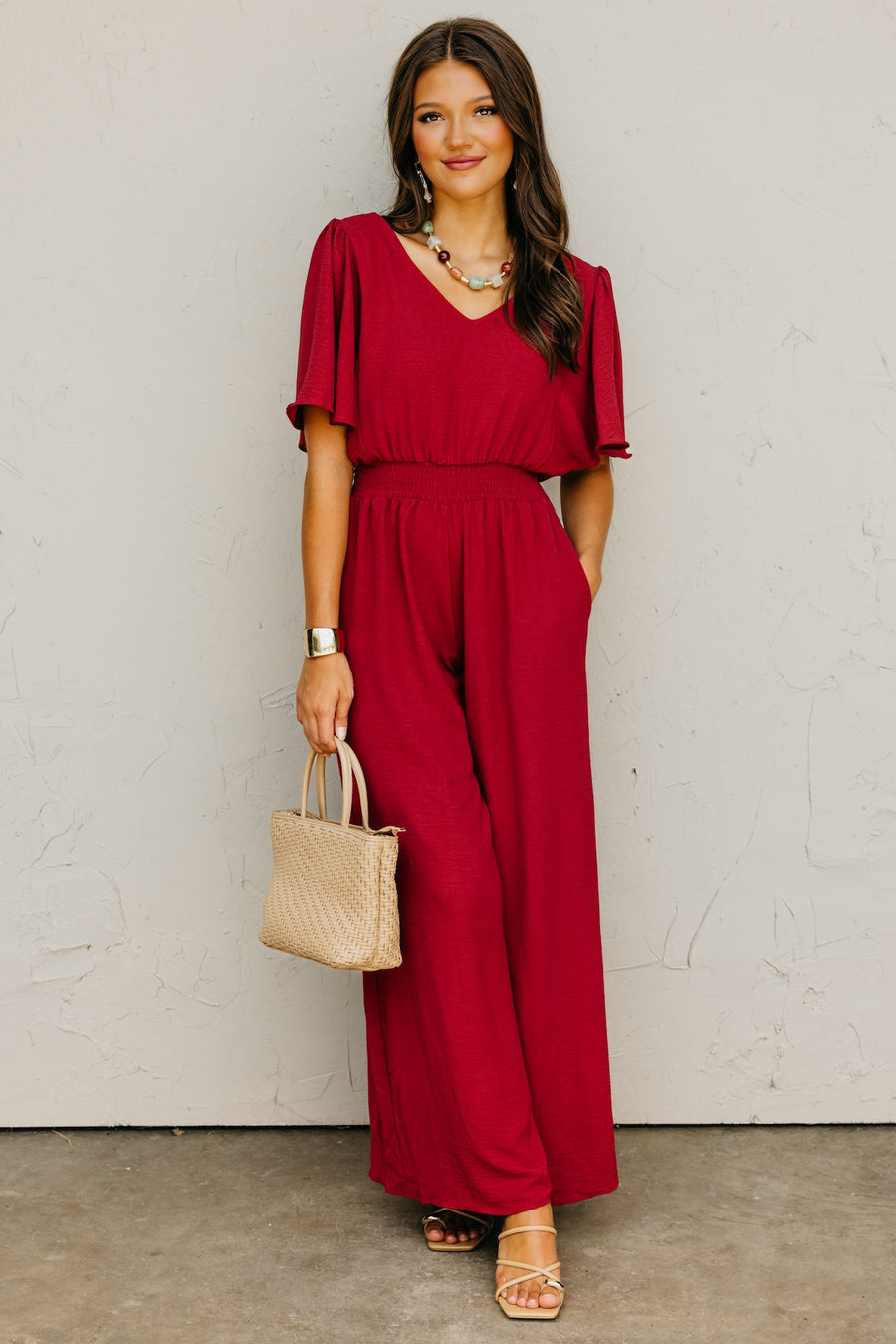The Elena Wide Leg Woven Jumpsuit