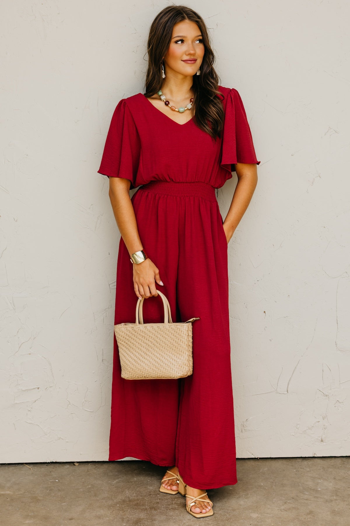 The Elena Wide Leg Woven Jumpsuit