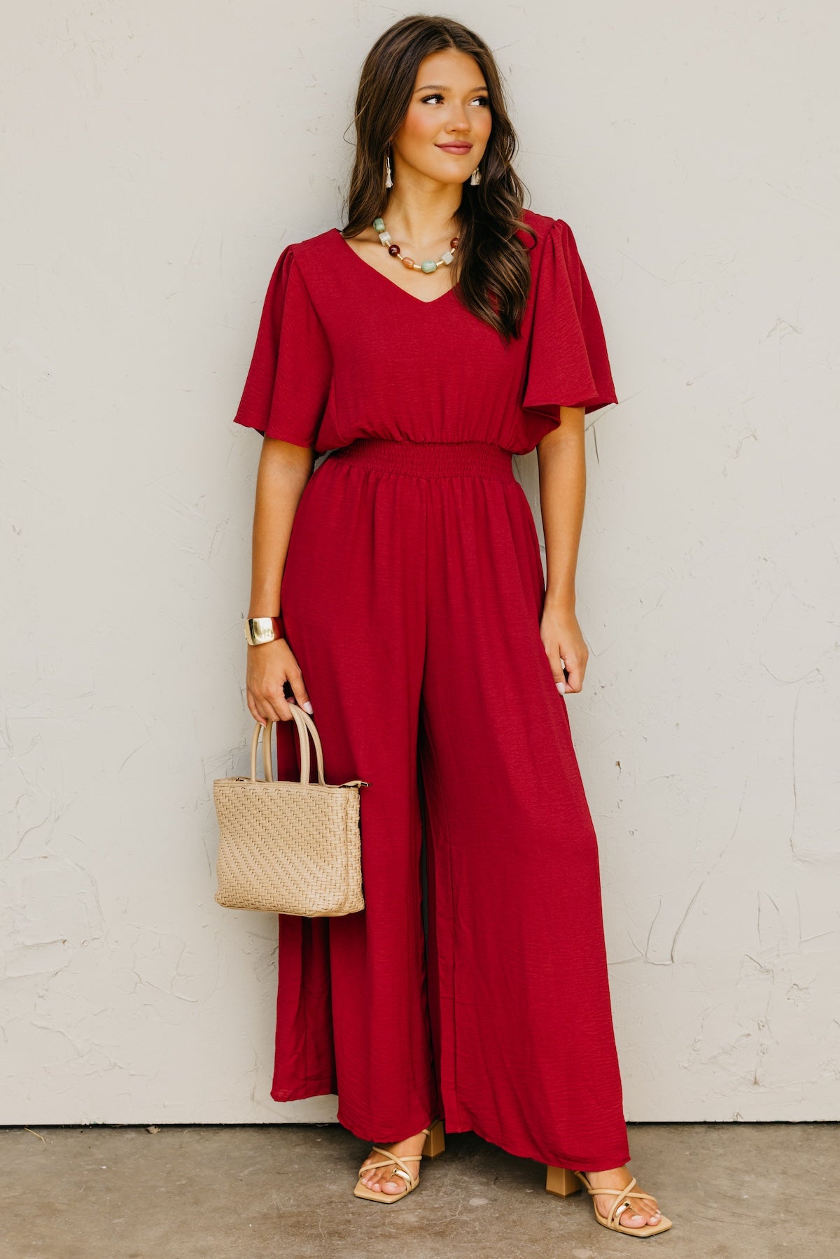 The Elena Wide Leg Woven Jumpsuit