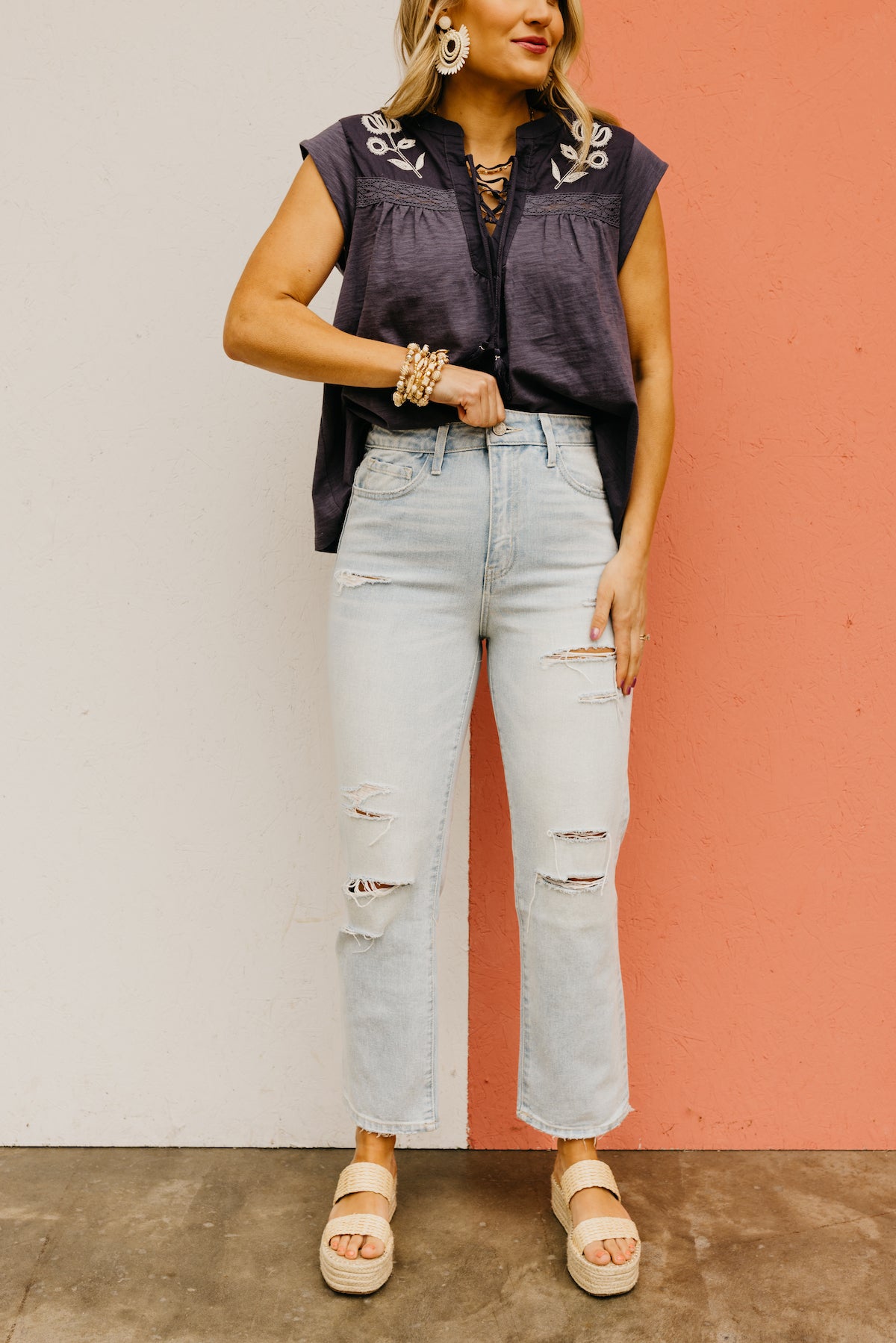 Vervet Denim | The Kalida Distressed High Rise Crop Jeans