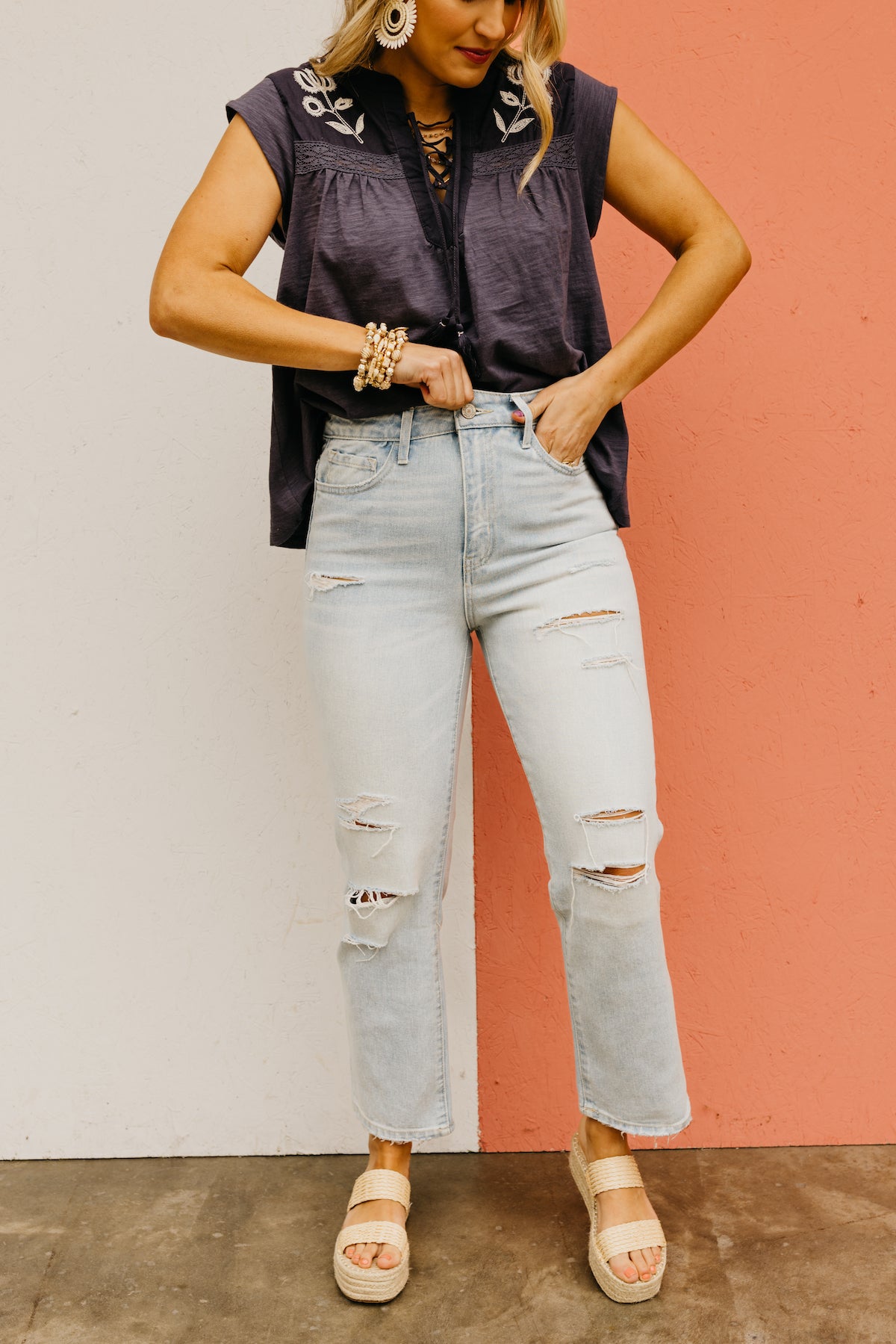 Vervet Denim | The Kalida Distressed High Rise Crop Jeans