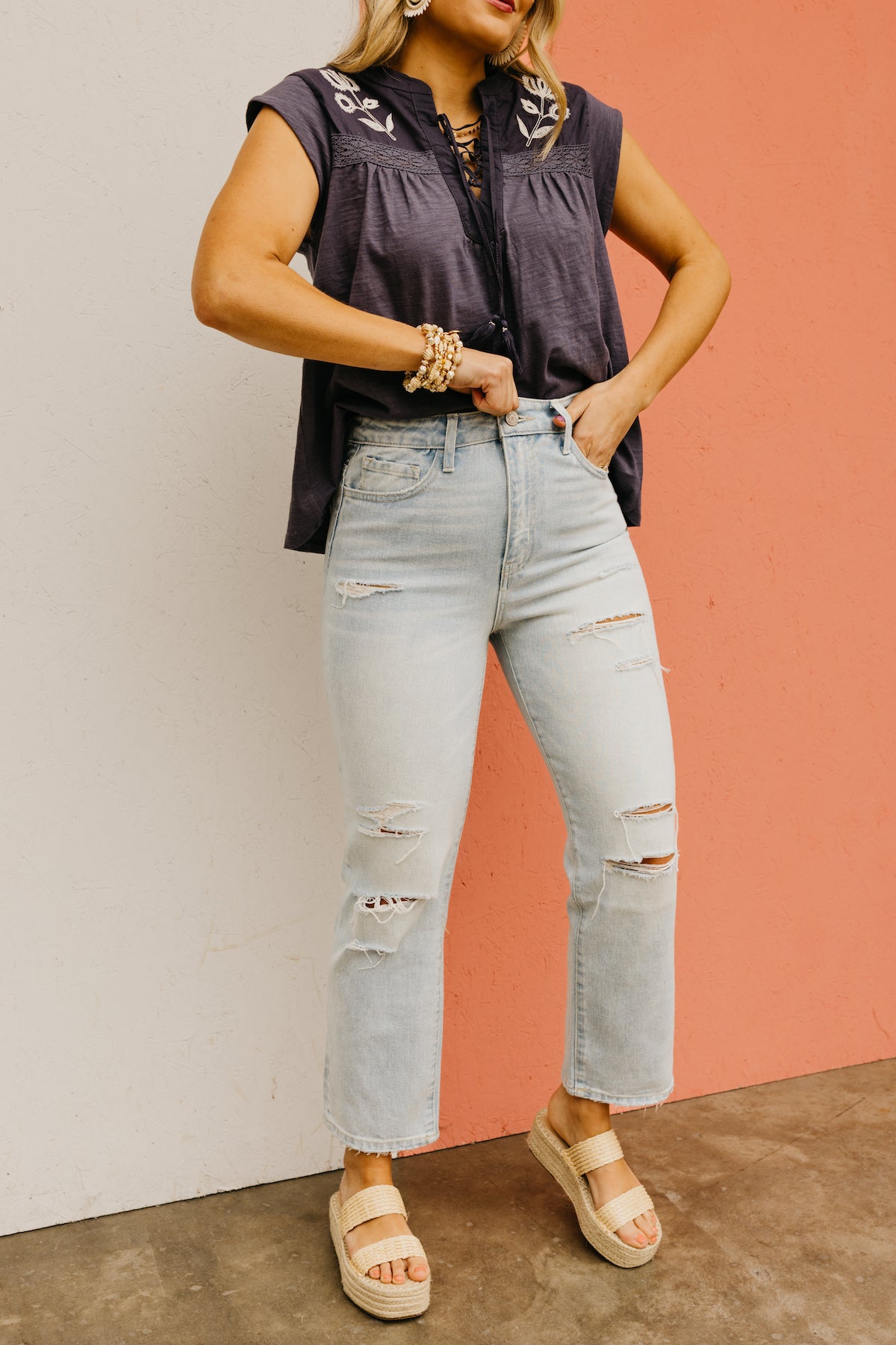 Vervet Denim | The Kalida Distressed High Rise Crop Jeans