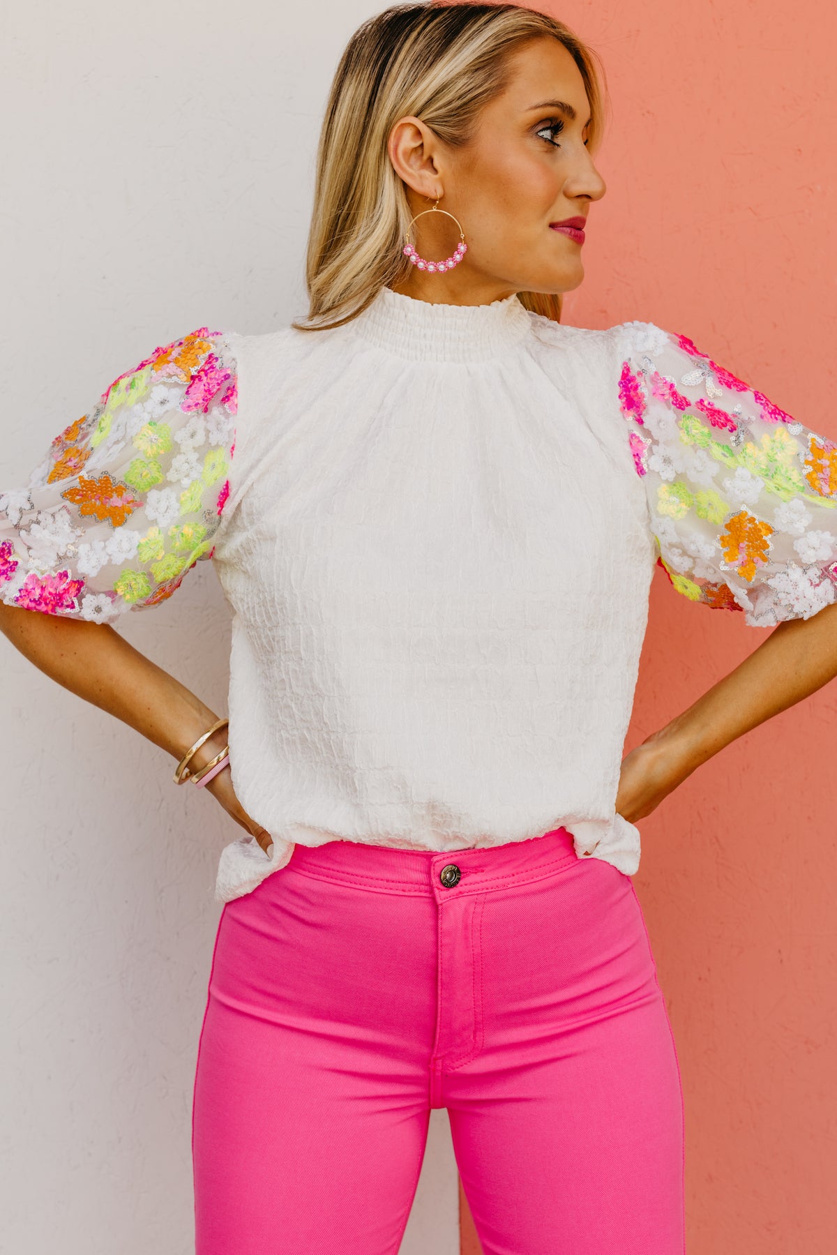 The Debbie Floral Sequin Puff Sleeve Top