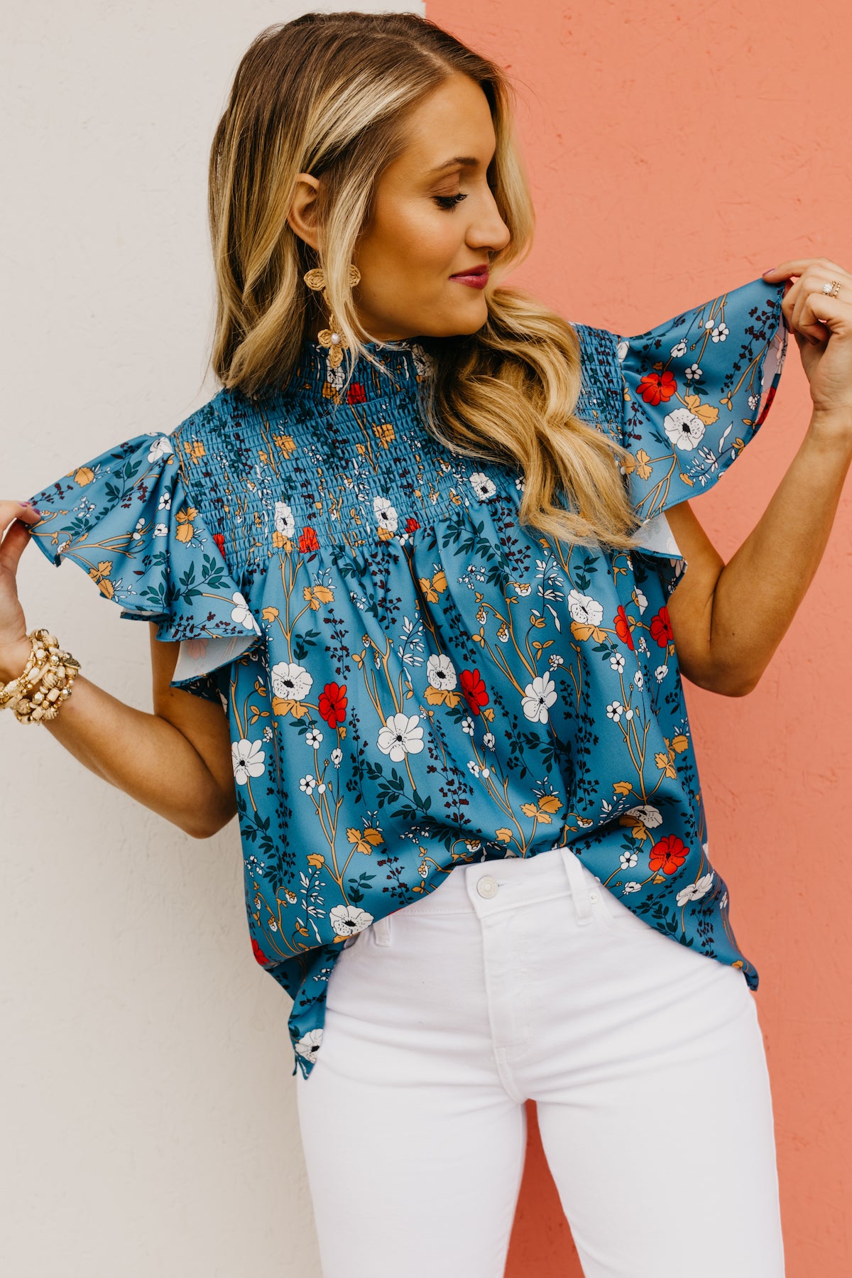 The Sabrina Floral Ruffle Sleeve Blouse