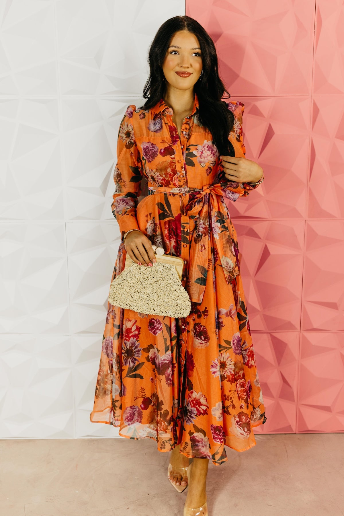 The Aubree Tie Waist Floral Midi Dress