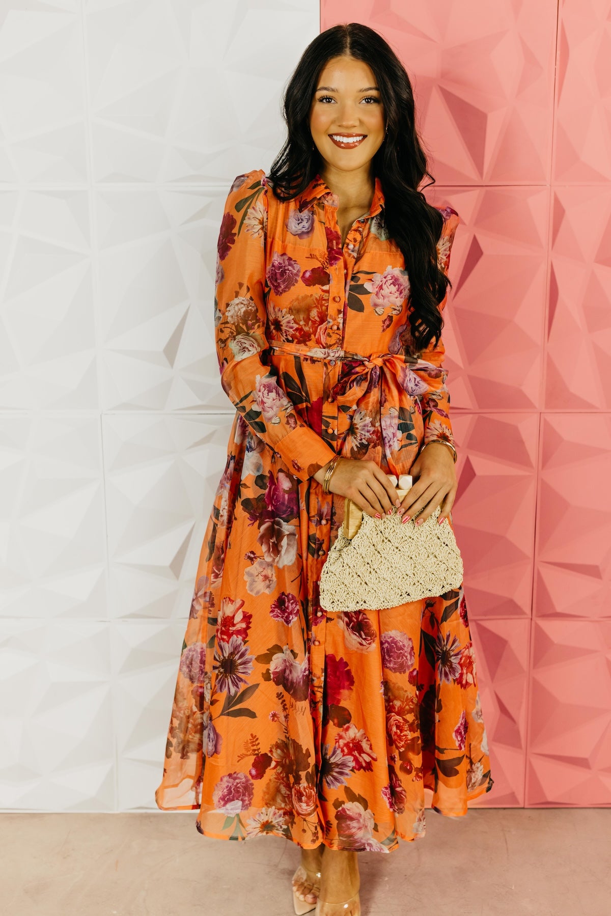 The Aubree Tie Waist Floral Midi Dress