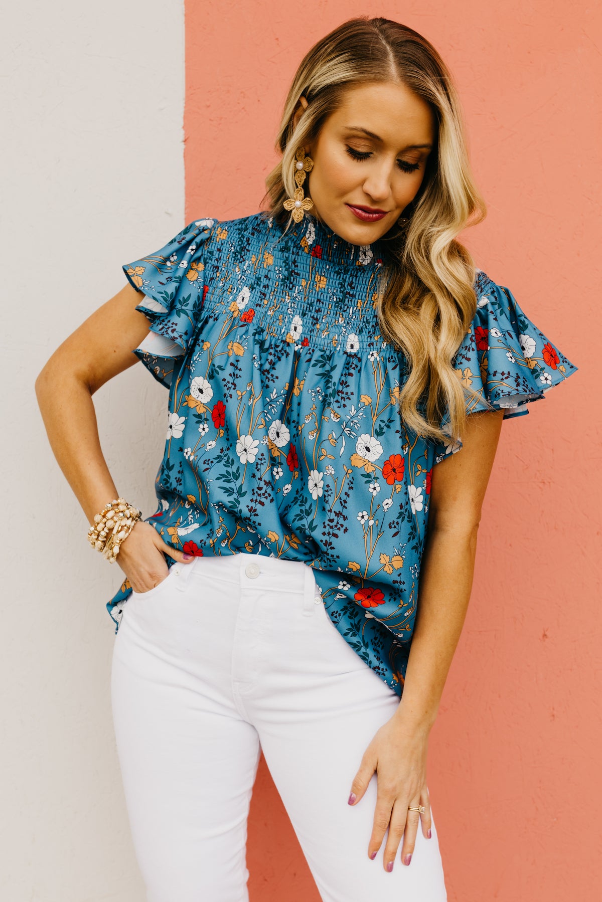 The Sabrina Floral Ruffle Sleeve Blouse