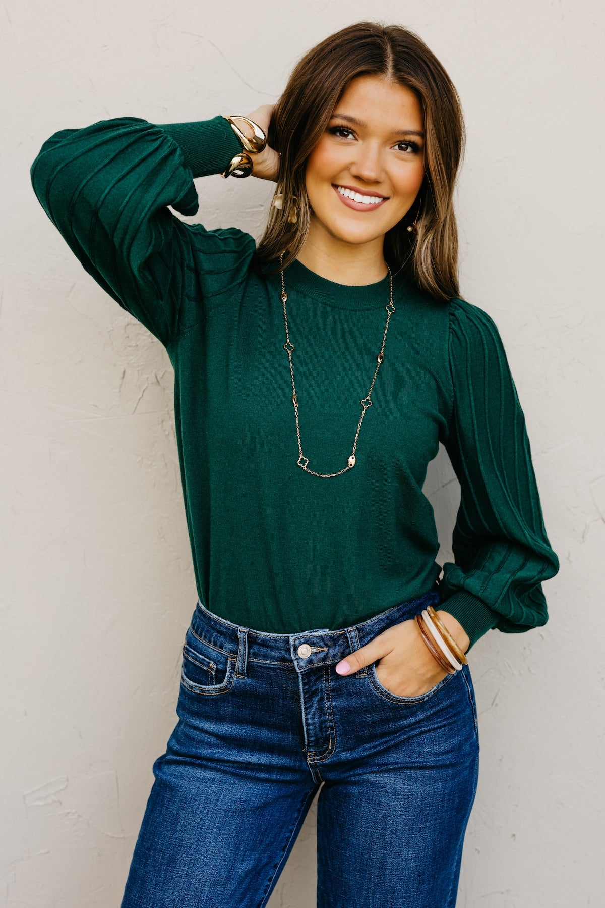 The Aleesia Pleated Puff Sleeve Sweater