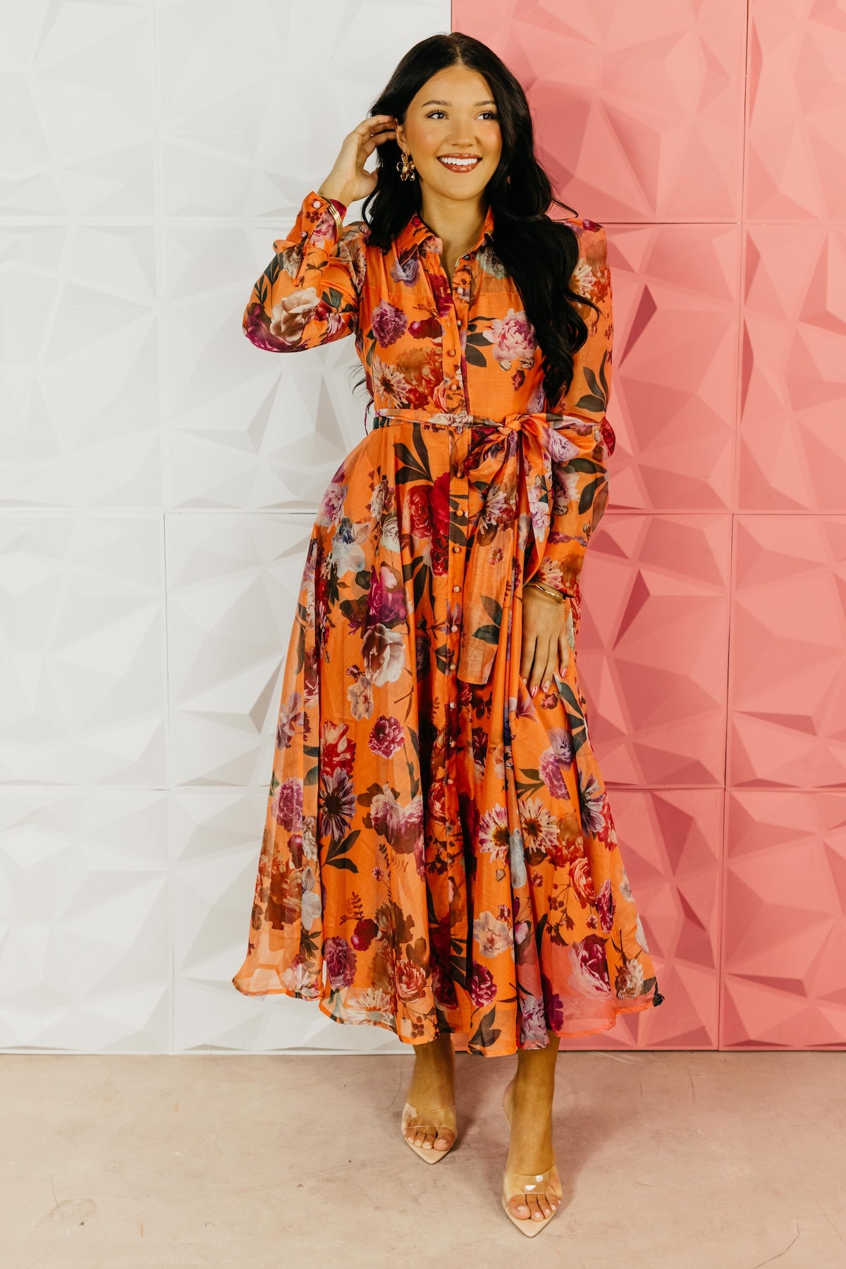 The Aubree Tie Waist Floral Midi Dress