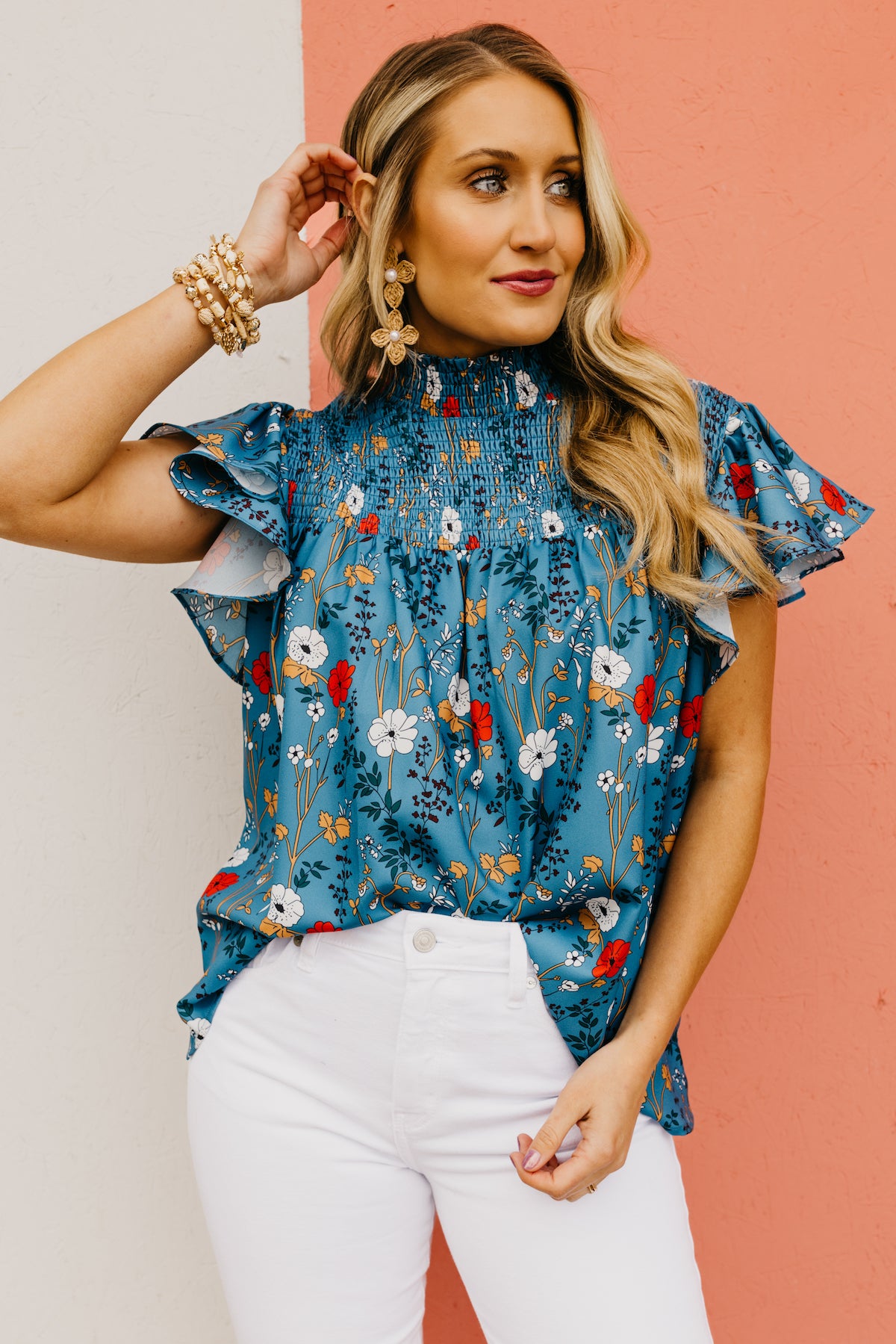 The Sabrina Floral Ruffle Sleeve Blouse