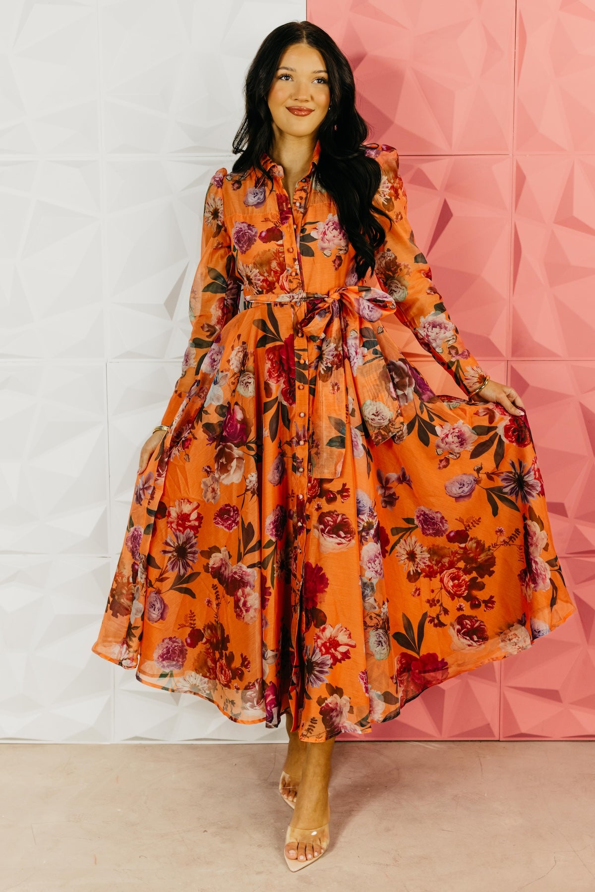 The Aubree Tie Waist Floral Midi Dress