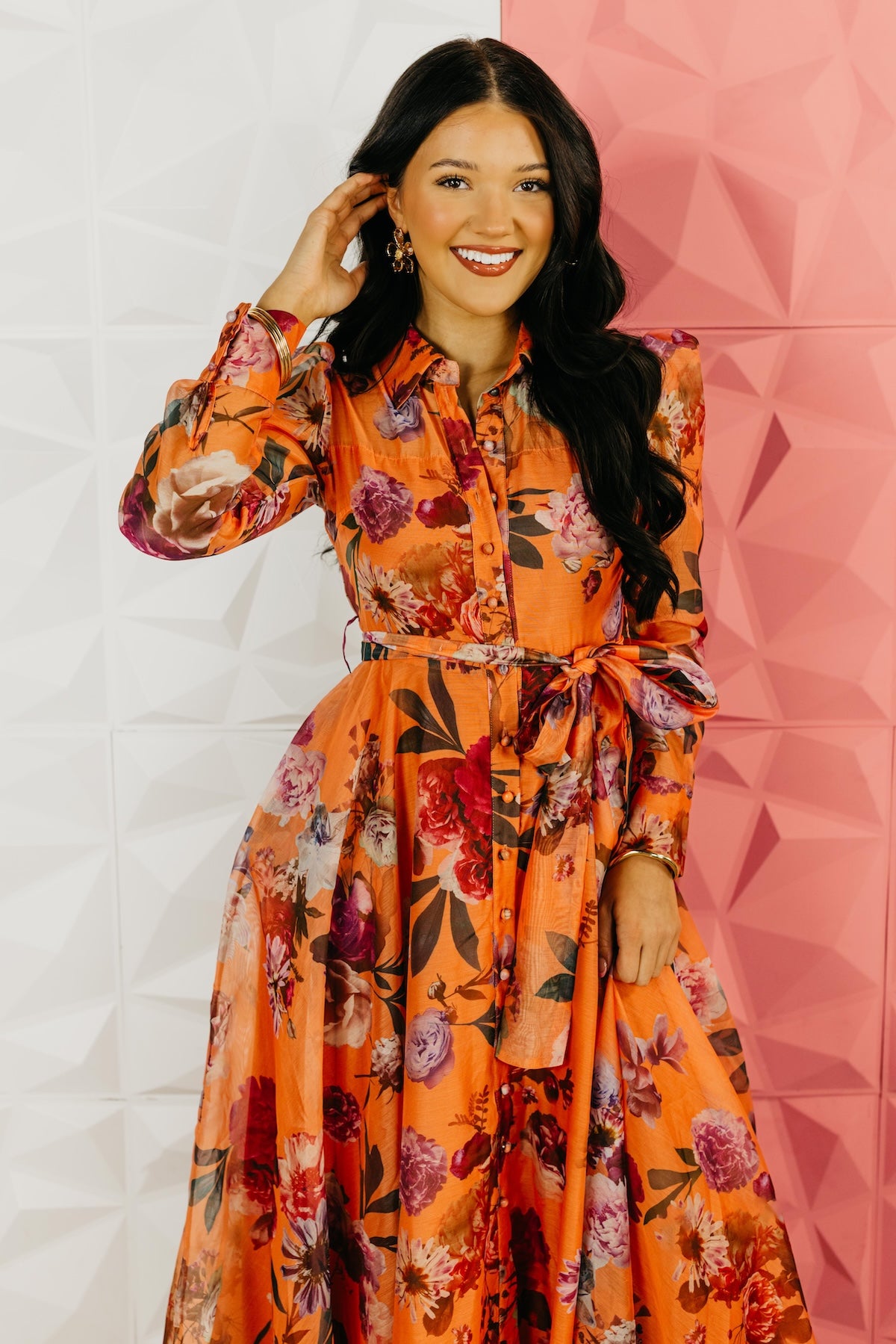The Aubree Tie Waist Floral Midi Dress