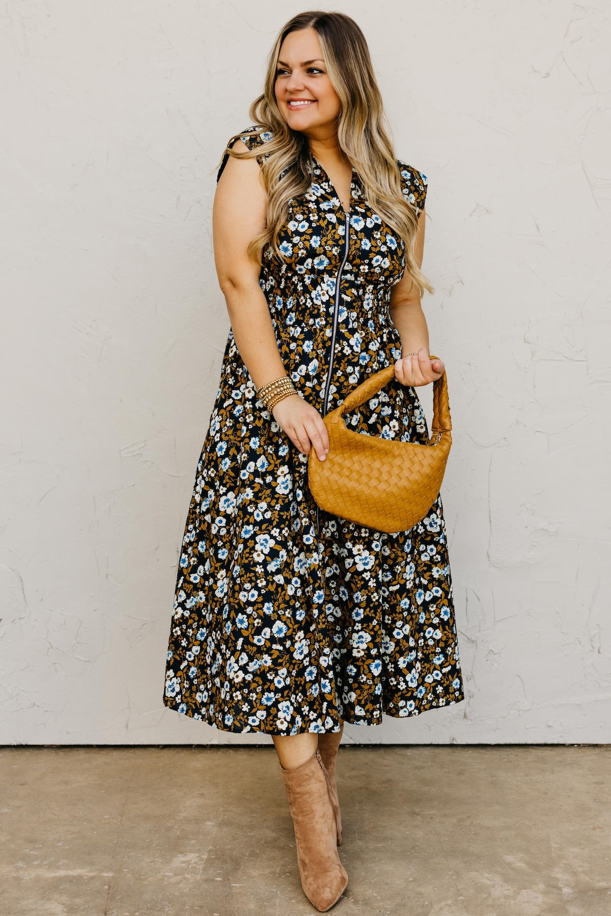 The Valery Zip-Front Floral Midi Dress