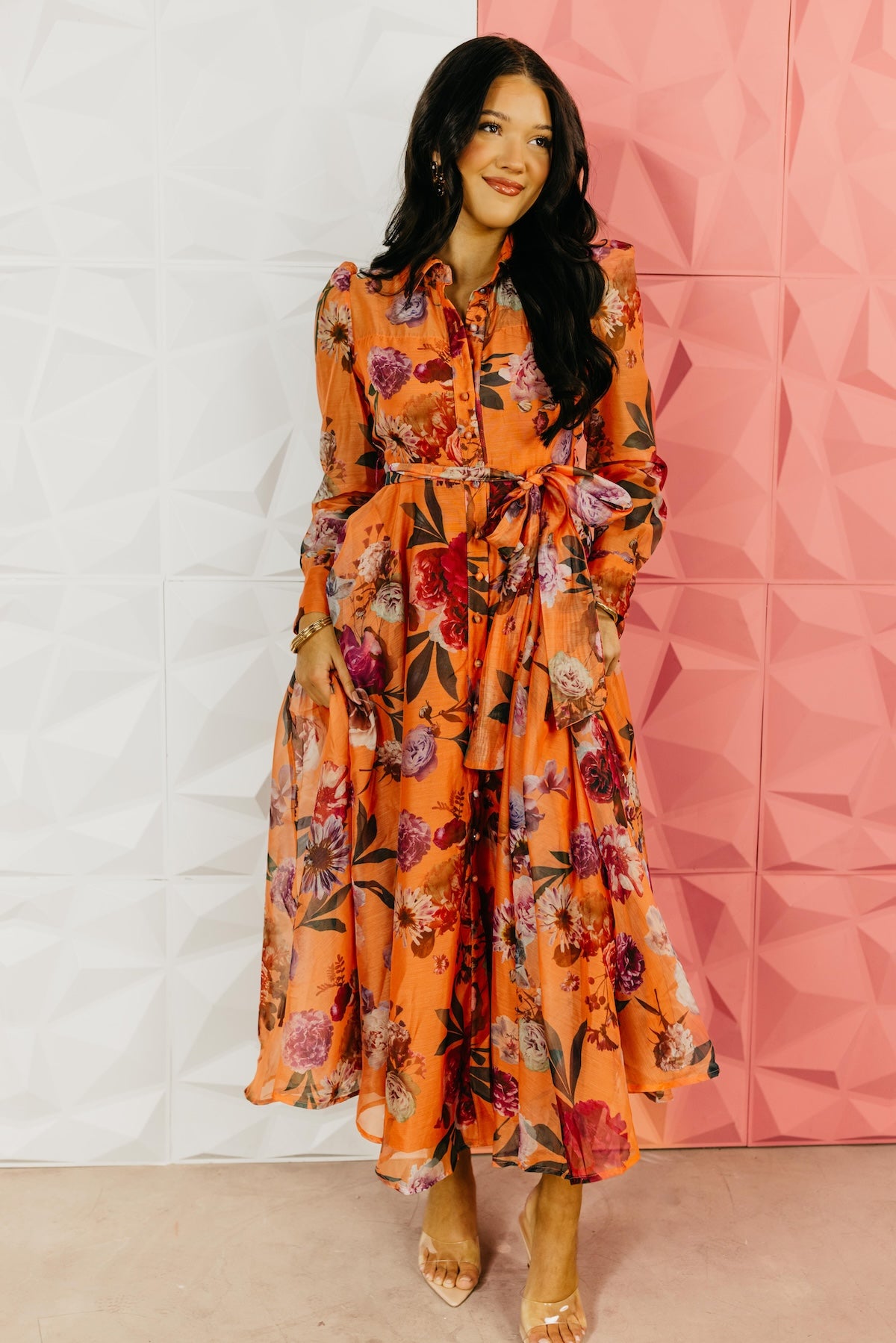 The Aubree Tie Waist Floral Midi Dress
