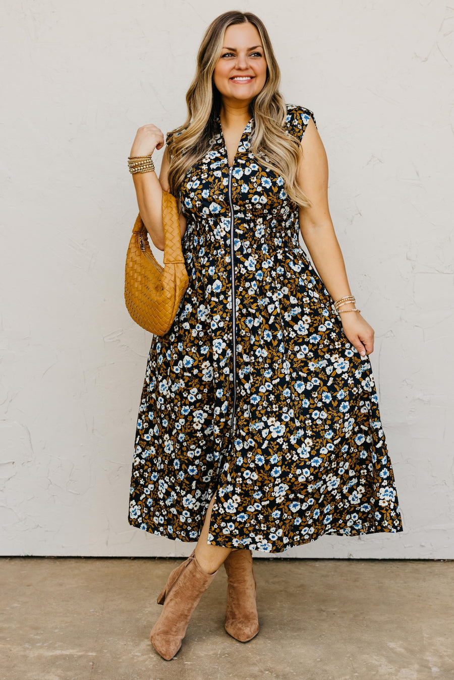 The Valery Zip-Front Floral Midi Dress