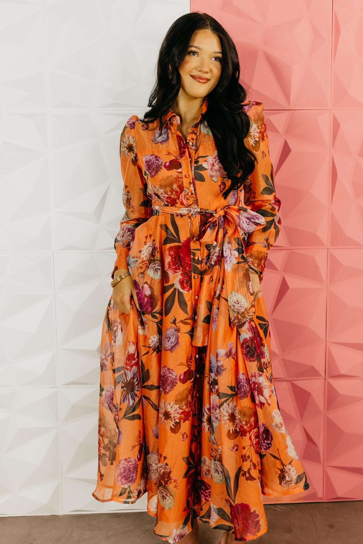 The Aubree Tie Waist Floral Midi Dress
