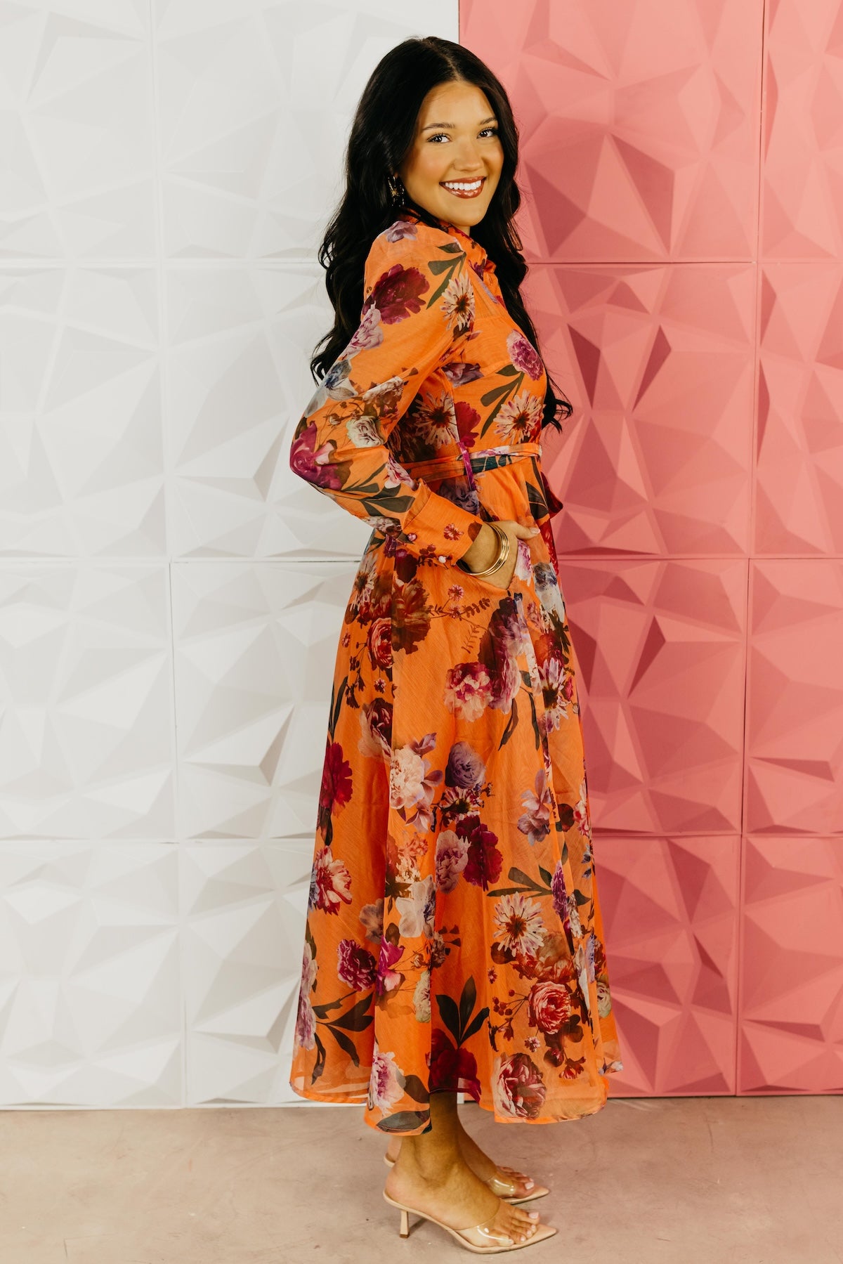 The Aubree Tie Waist Floral Midi Dress
