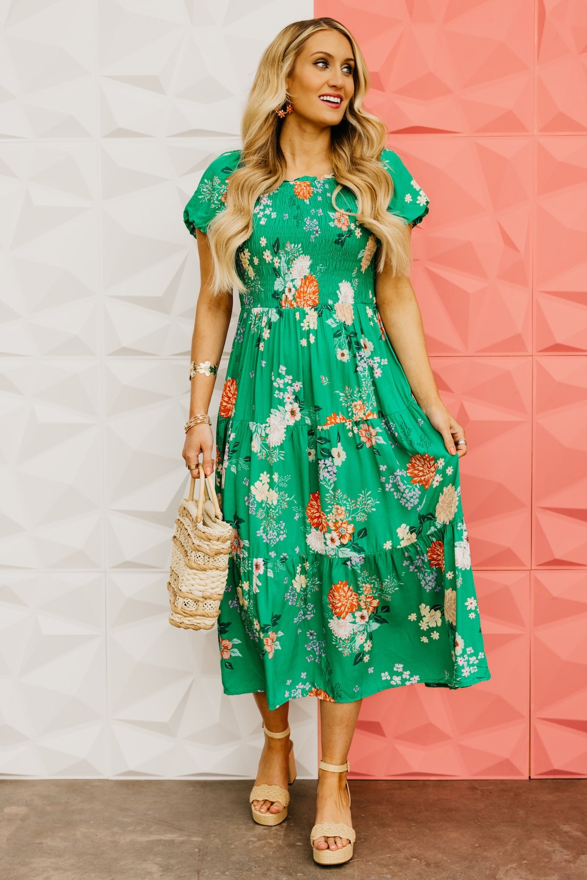 The Ismael Floral Bubble Sleeve Midi Dress