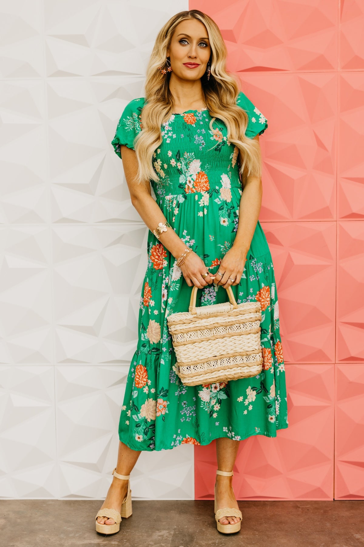 The Ismael Floral Bubble Sleeve Midi Dress