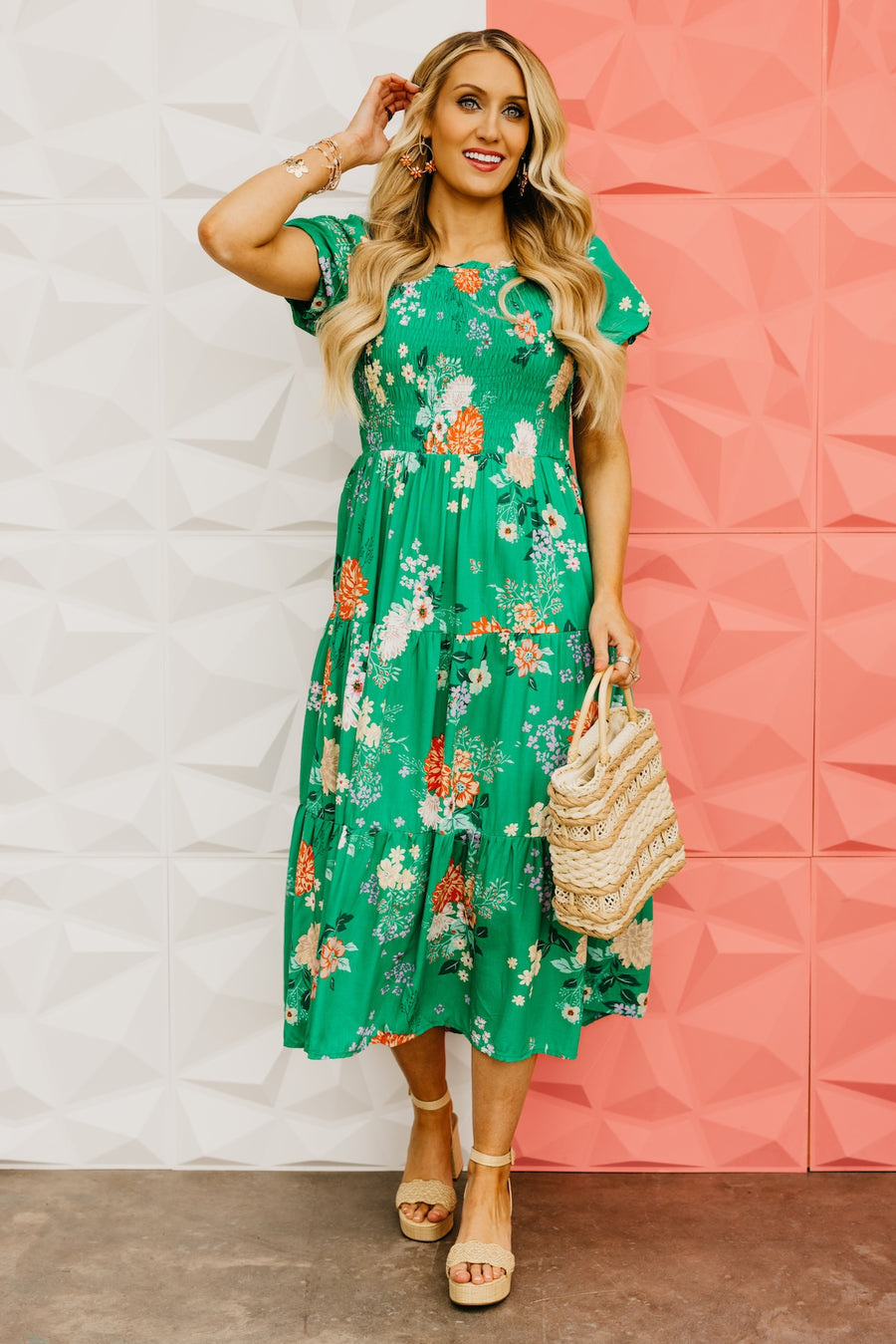 The Ismael Floral Bubble Sleeve Midi Dress