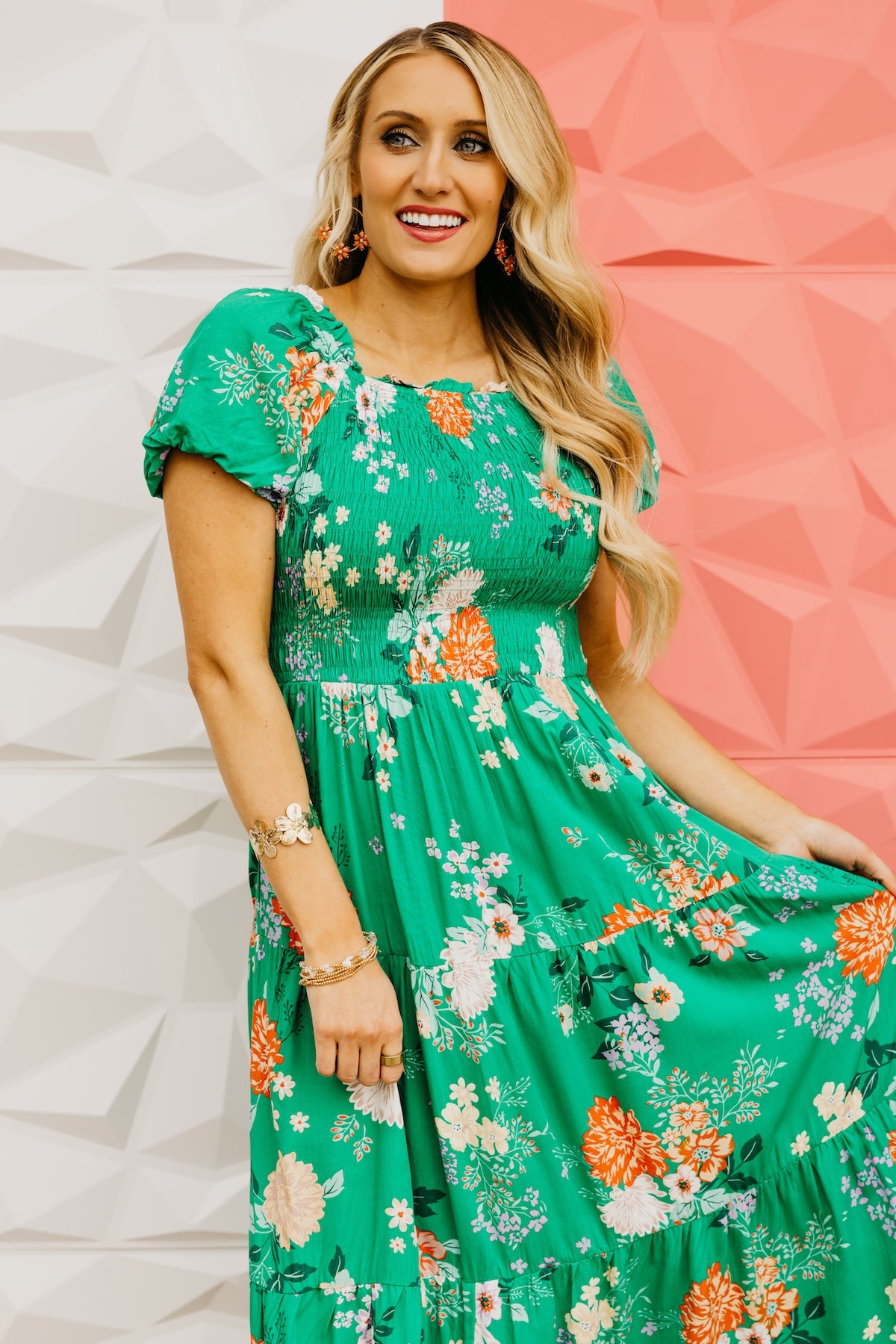 The Ismael Floral Bubble Sleeve Midi Dress