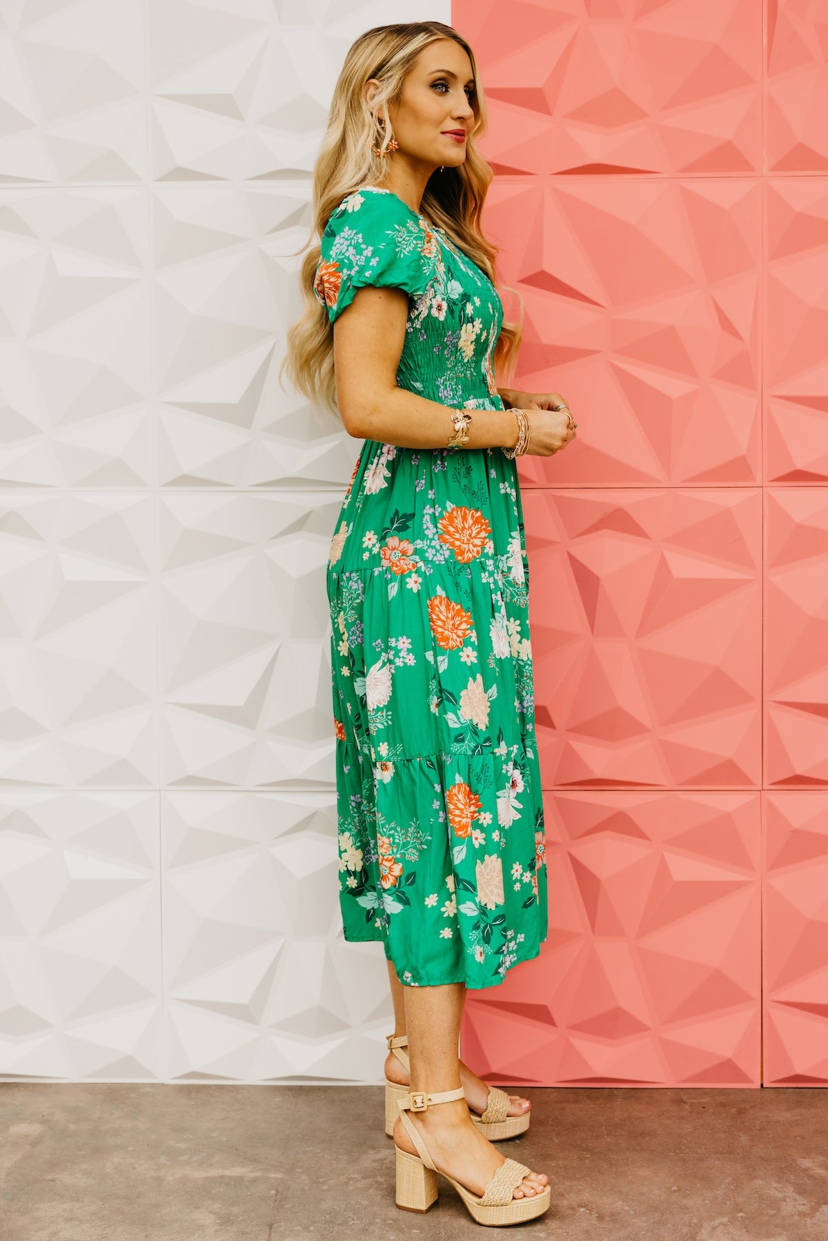 The Ismael Floral Bubble Sleeve Midi Dress