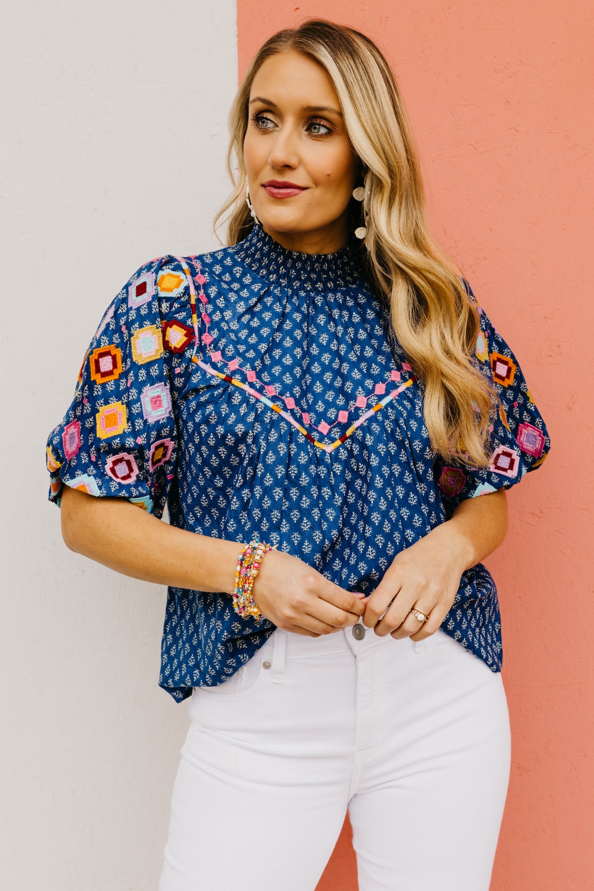 The Saylor Embroidered Puff Sleeve Top
