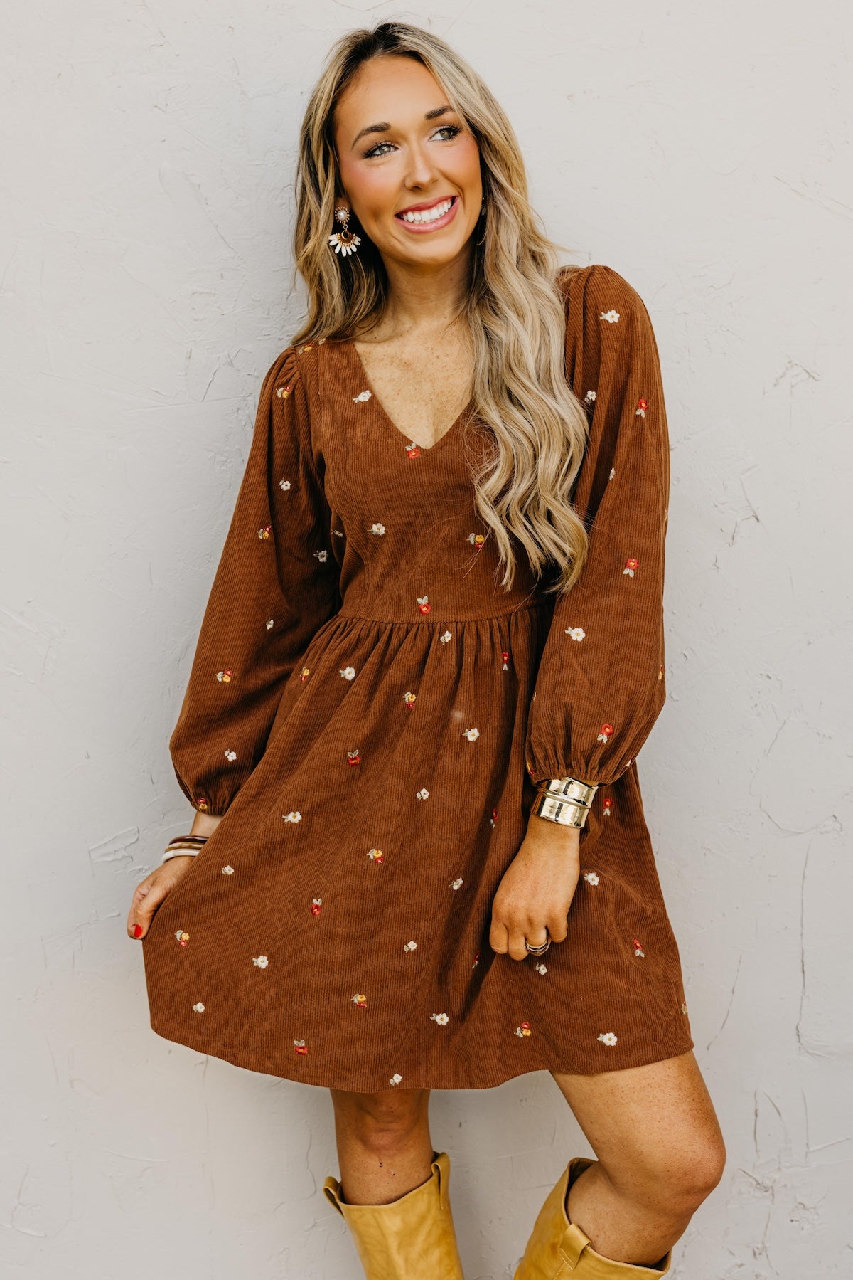 The Nalani Embroidered Corduroy Mini Dress