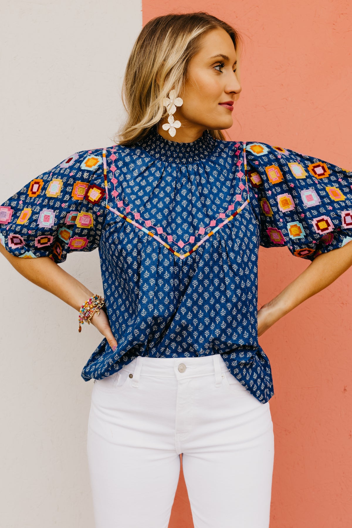 The Saylor Embroidered Puff Sleeve Top