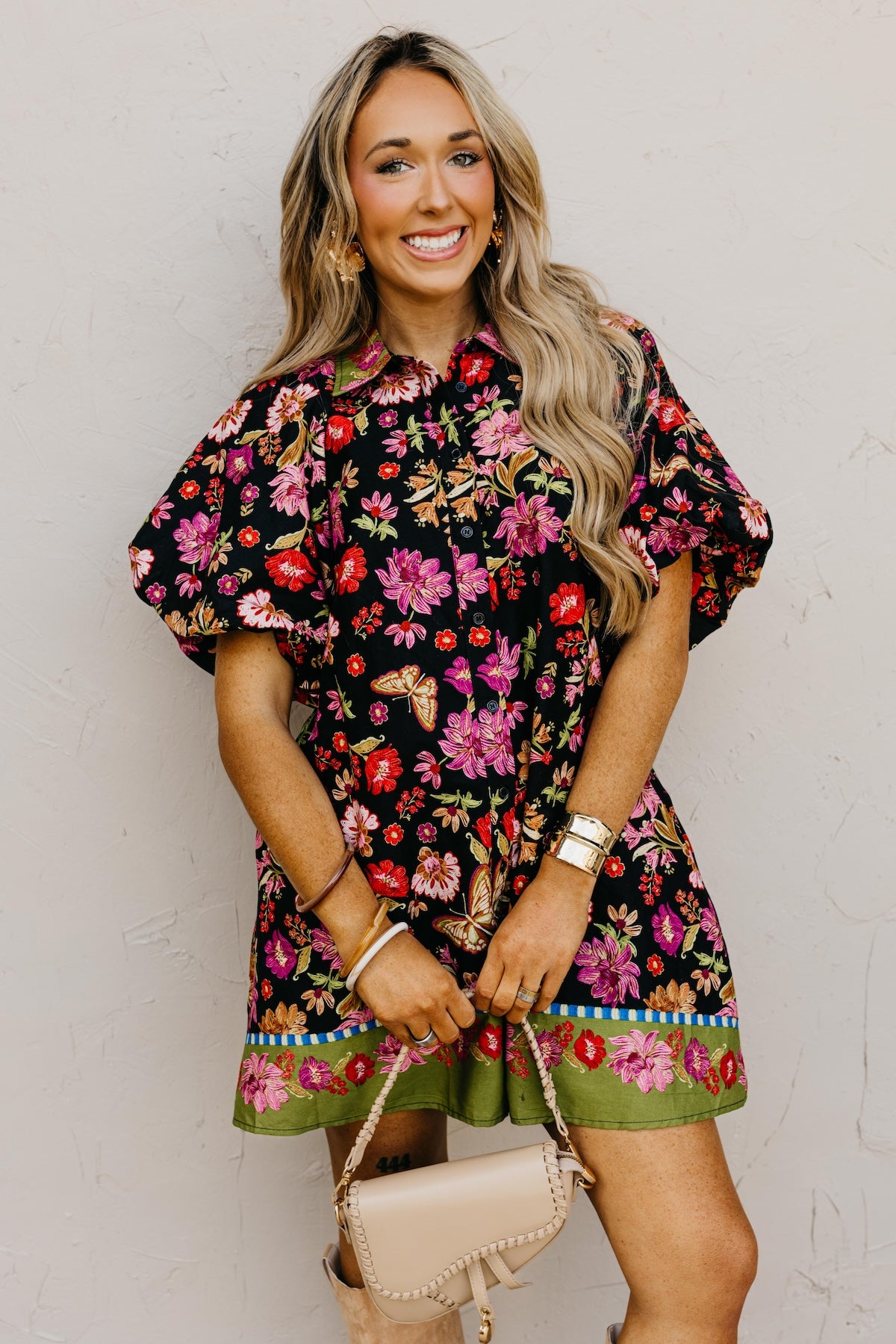 The Sadie Collared Button Down Floral Mini Dress