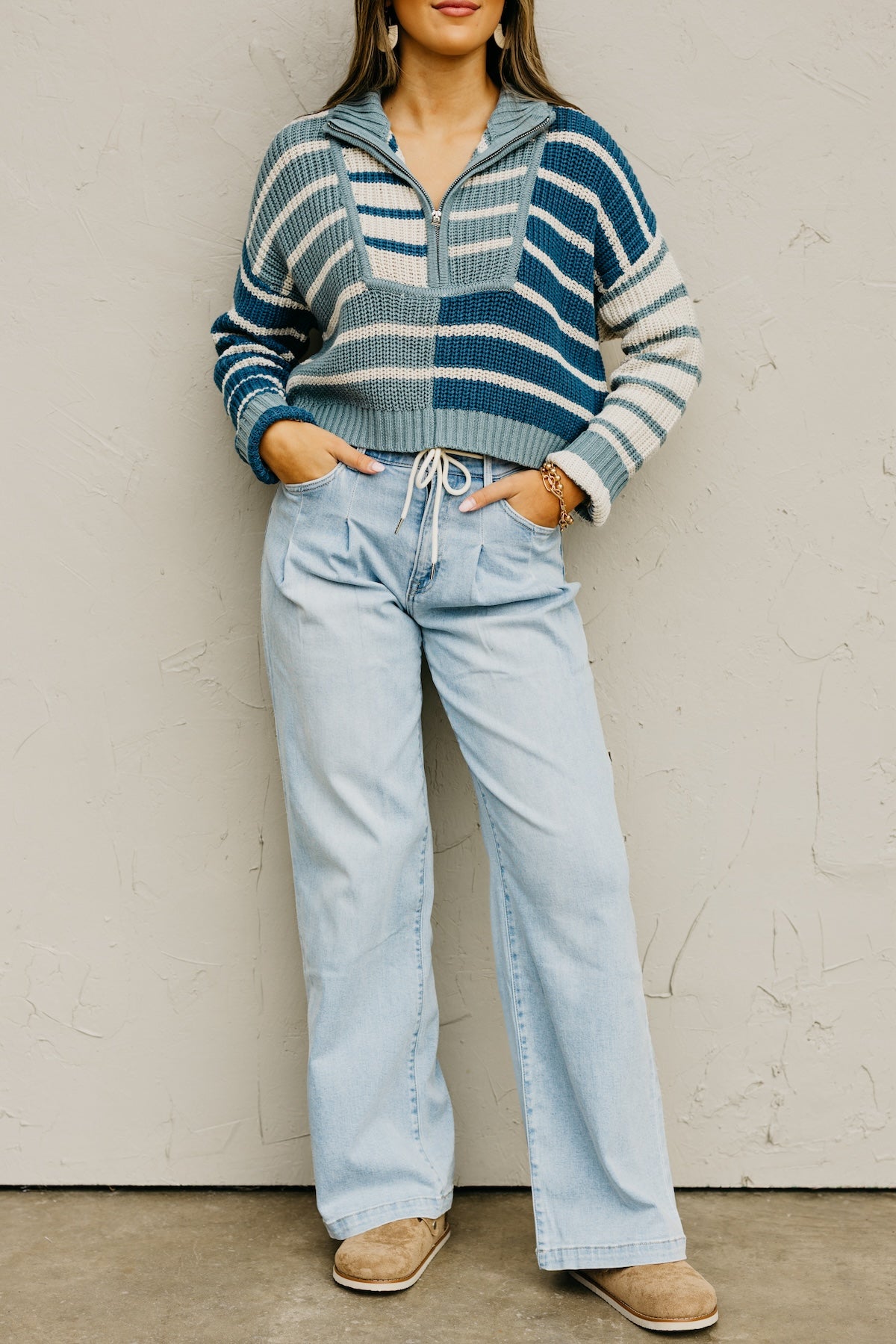 Flying Monkey | Super High Rise Drawcord Elastic Waistband Wide Leg Denim