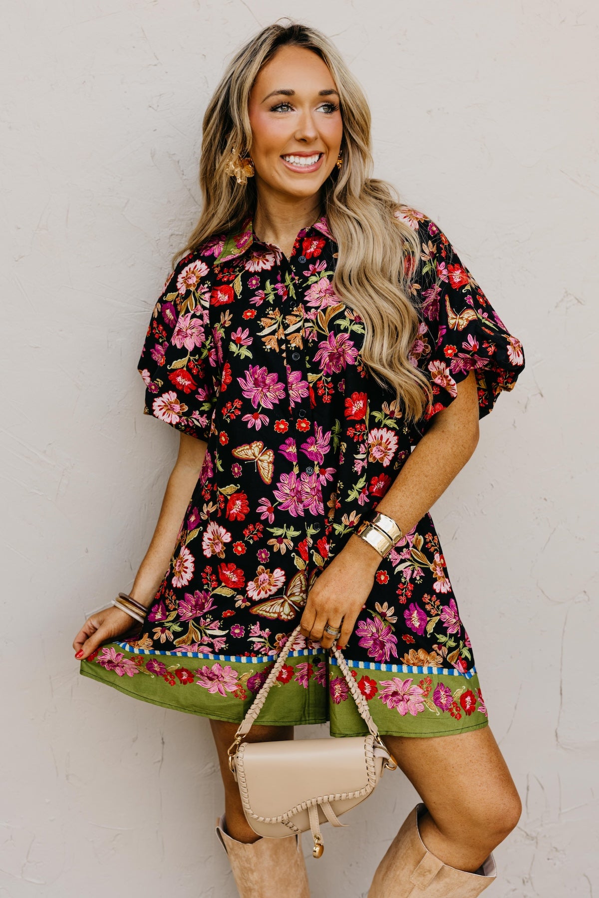 The Sadie Collared Button Down Floral Mini Dress